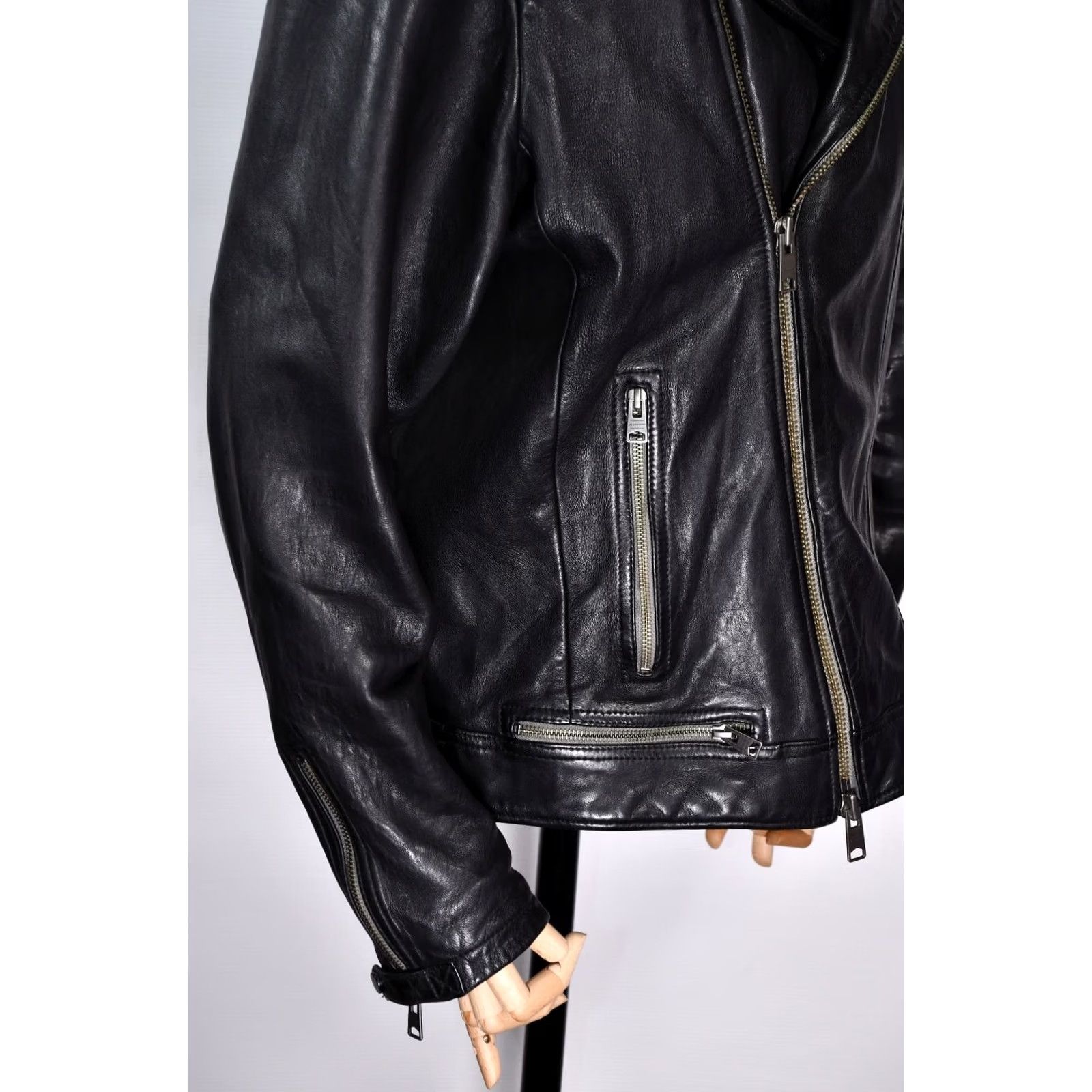 Allsaints All Saints Conroy Jacket Mens XXL Leather Biker Zip Black 100% Lamb Leather Vintage No? Size US XXL / EU 58 / 5 - 7 Thumbnail