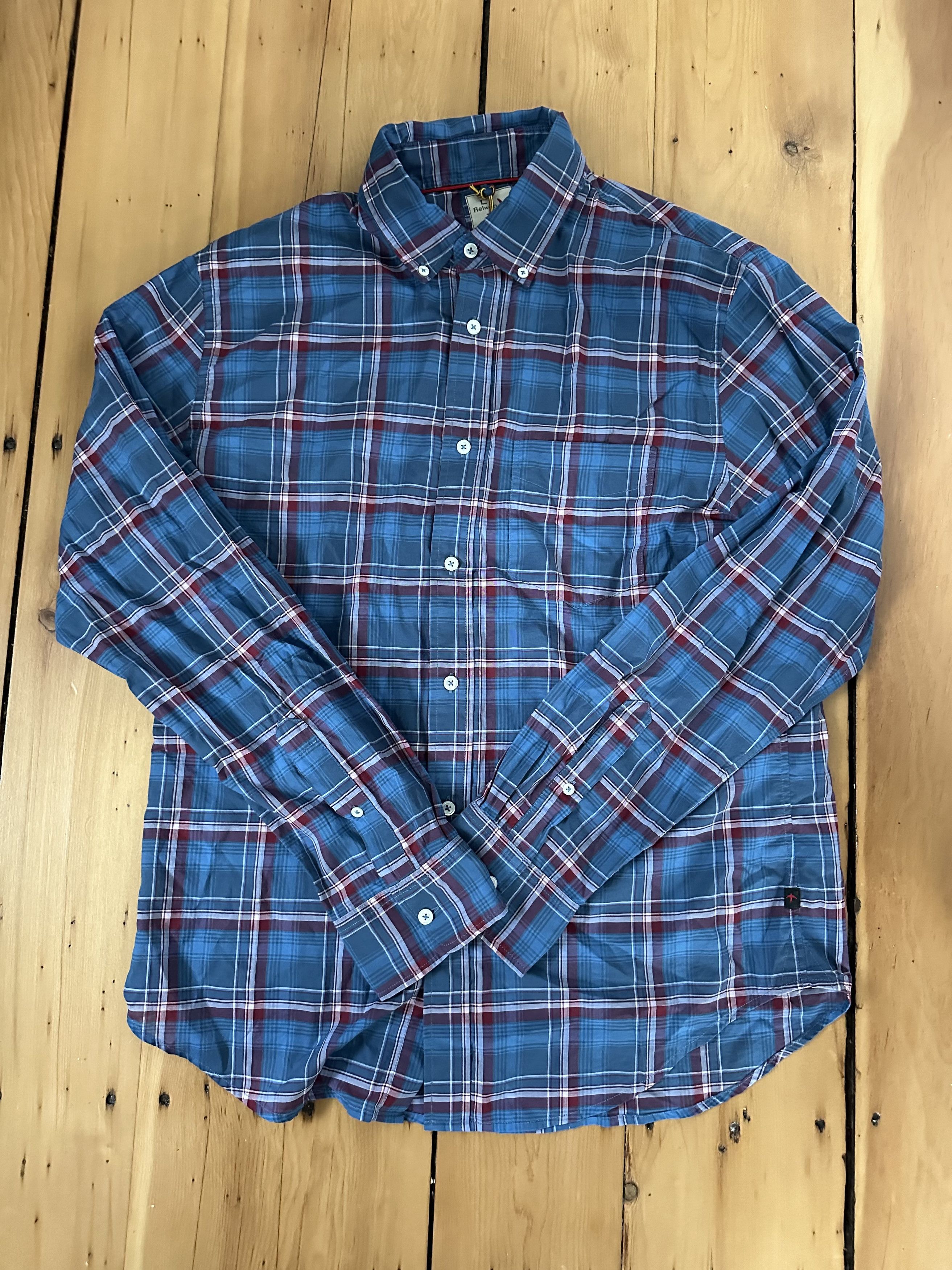 image of Relwen Madras Shirt in Blue/Plaid, Men's (Size Large)