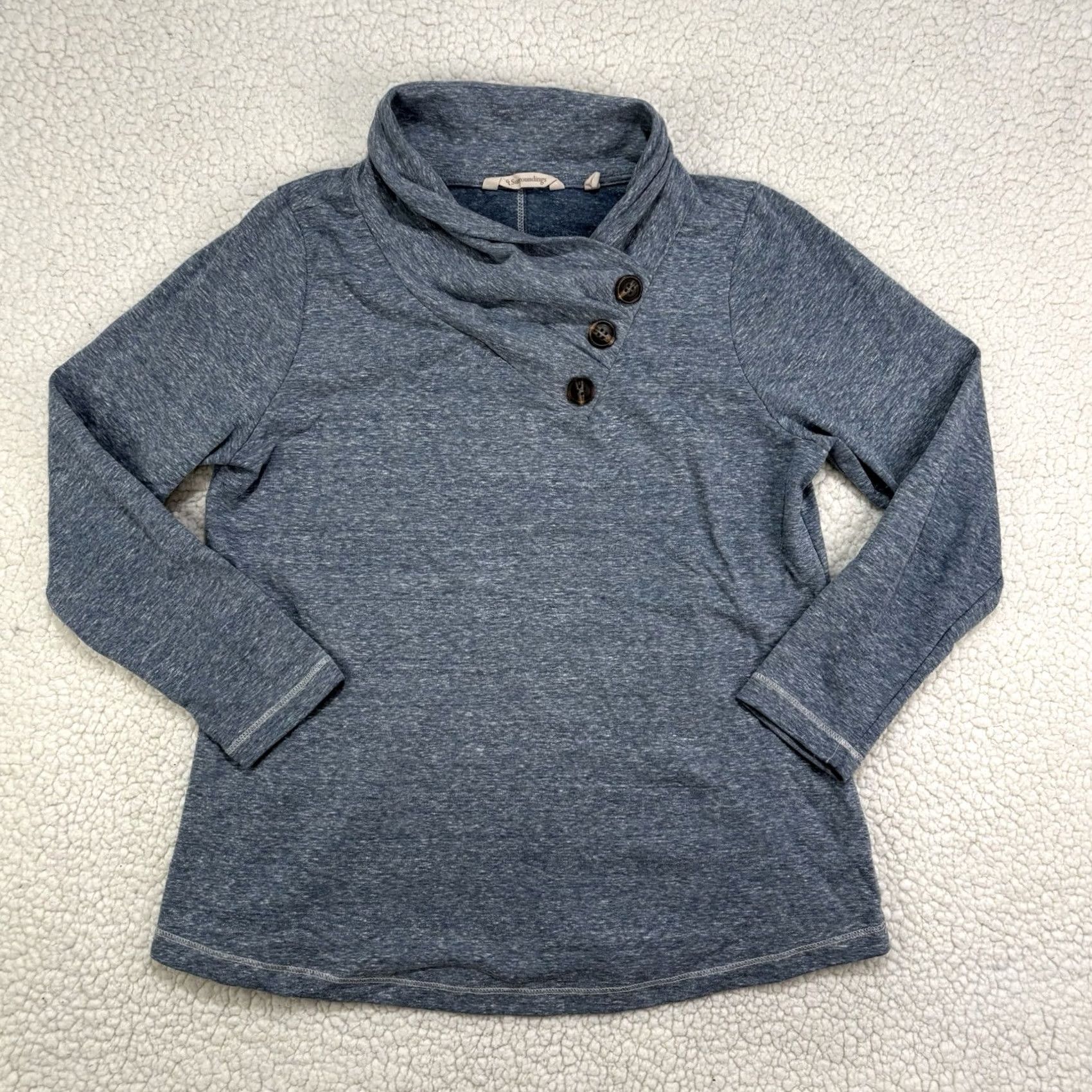 Soft Surroundings Soft Surroundings Blouse Tunic Long Sleeve Cowl Neck Button Lightweight Polyester Blend Seaport Heather Blue PS Petite Women Size S / US 4 / IT 40 - 2 Thumbnail