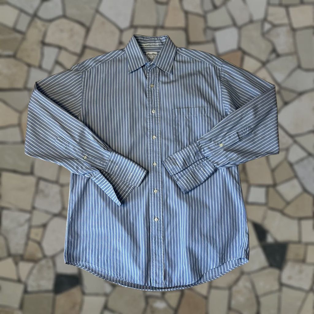 Brooks Brothers VINTAGE Brooks Brothers Makers Button Up Shirt French Cuff Mens Blue Striped Cotton 14.5-2 Size US S / EU 44-46 / 1 - 1 Thumbnail