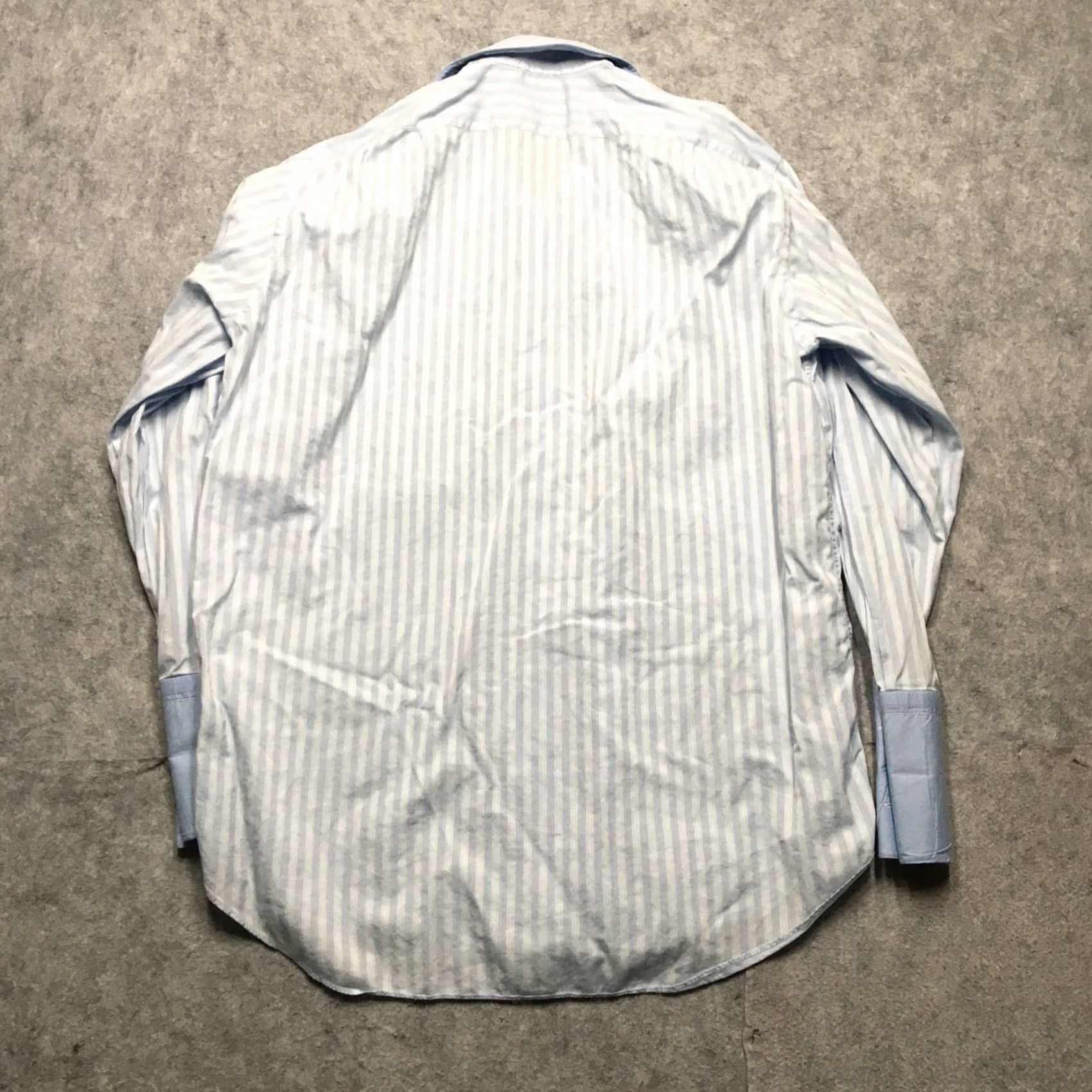 Neiman Marcus Fray Mens Dress Shirt 15.5 Light Blue Striped French Cuff Button-Up Casual Size 42R - 6 Thumbnail