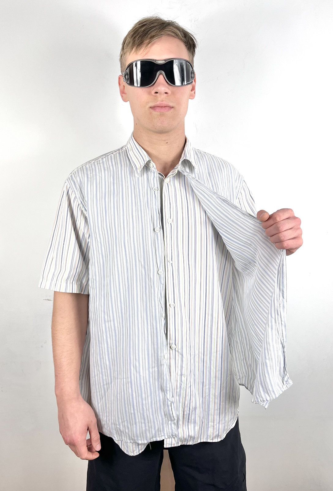 image of Avant Garde x Comme Des Garcons Shirt Avant-Garde Comme Des Garcons Panelled Double Shirt in Stripe