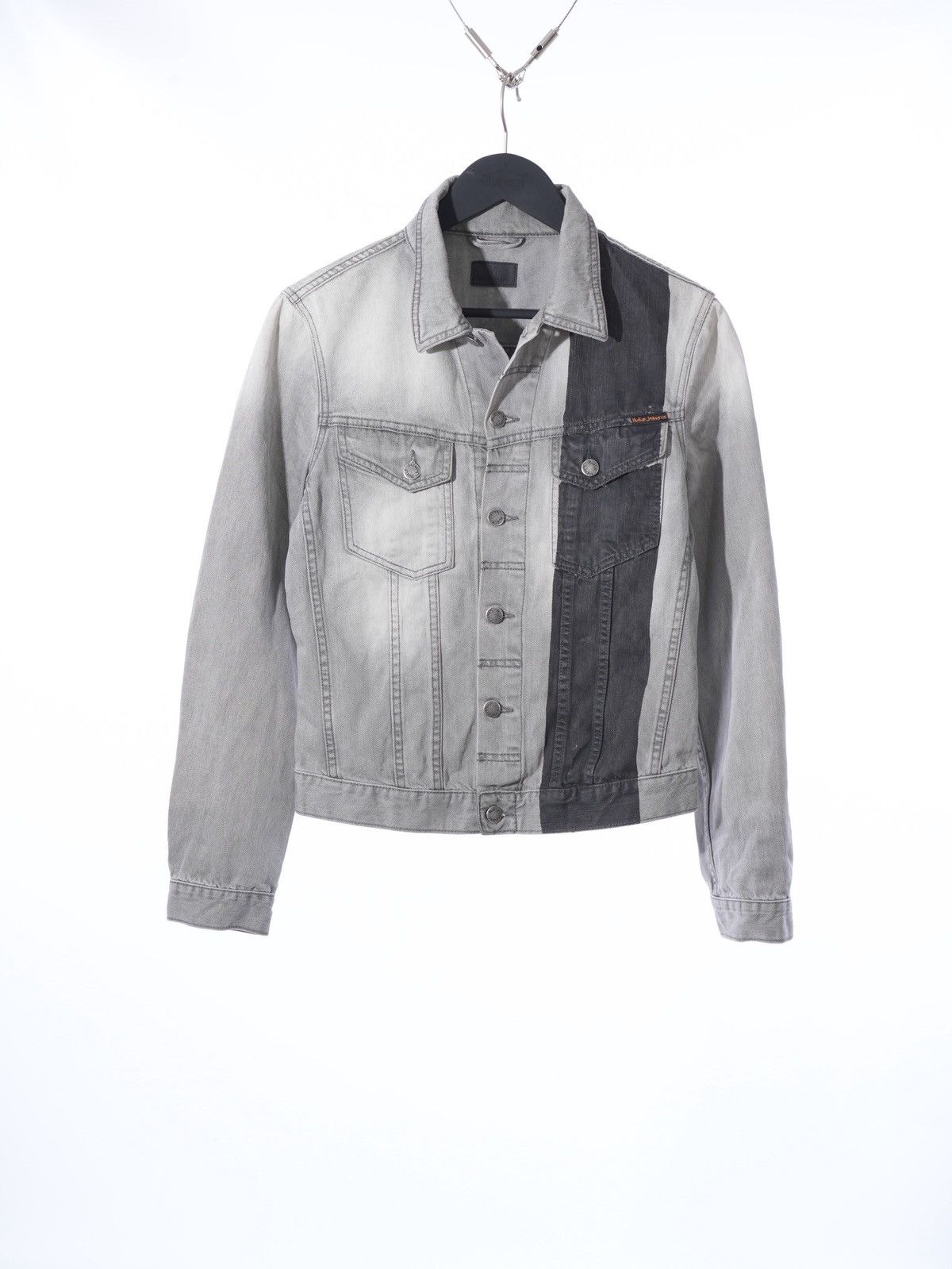 NUDIE JEANS DENIM JACKET PERRY ORG. BLACK STRIPED Size S