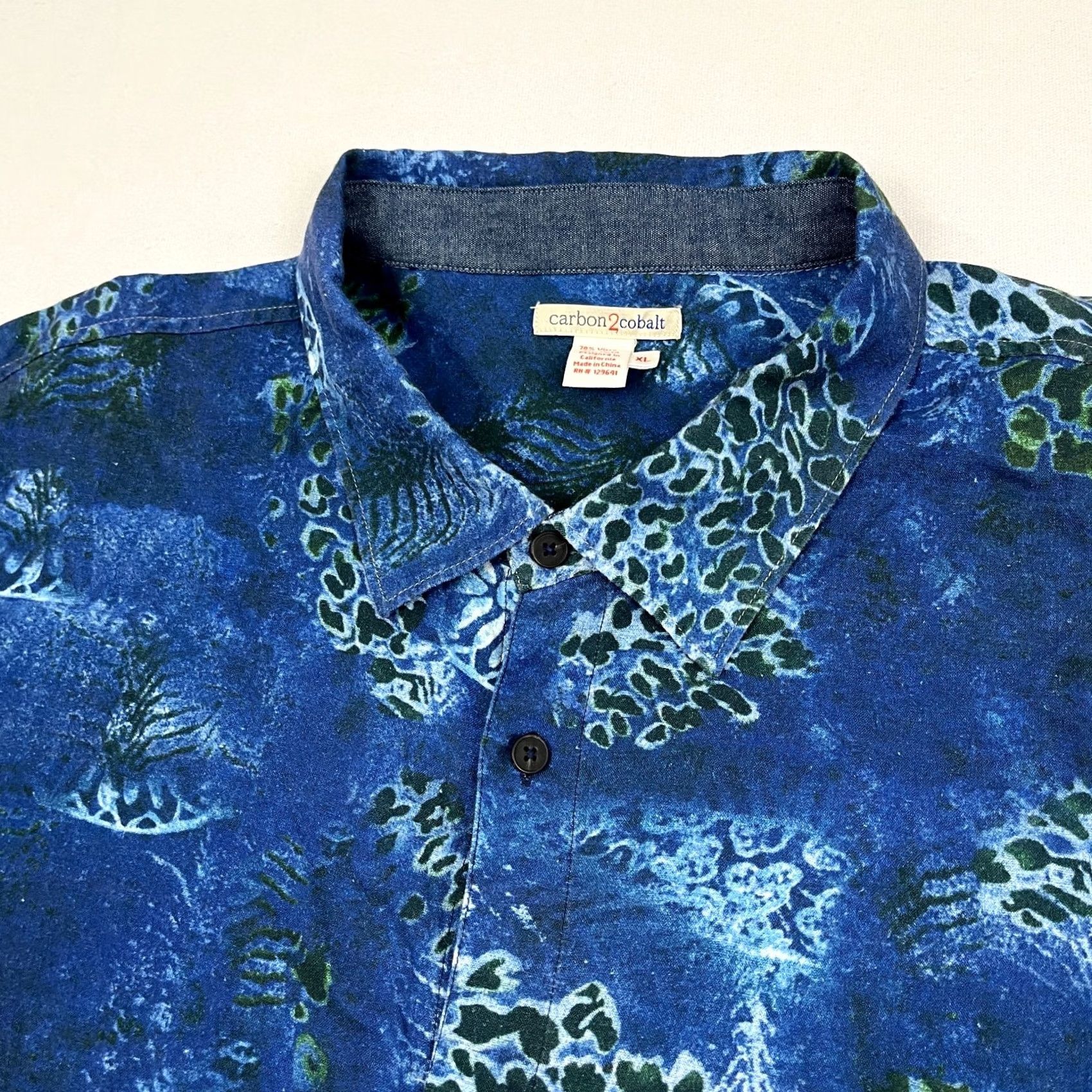 Carbon2Cobalt VINTAGE Carbon 2 Cobalt Shirt Mens XL Blue Green Hawaiian Tropical Vacation Linen Blend Size US XL / EU 56 / 4 - 2 Thumbnail
