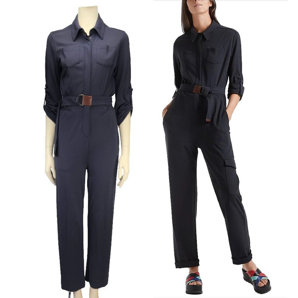 Other MARC CAIN Preppy Polo Collar Belted Stretch Navy Jumpsuit S Size 26" / US 2 / IT 38 - 1 Thumbnail