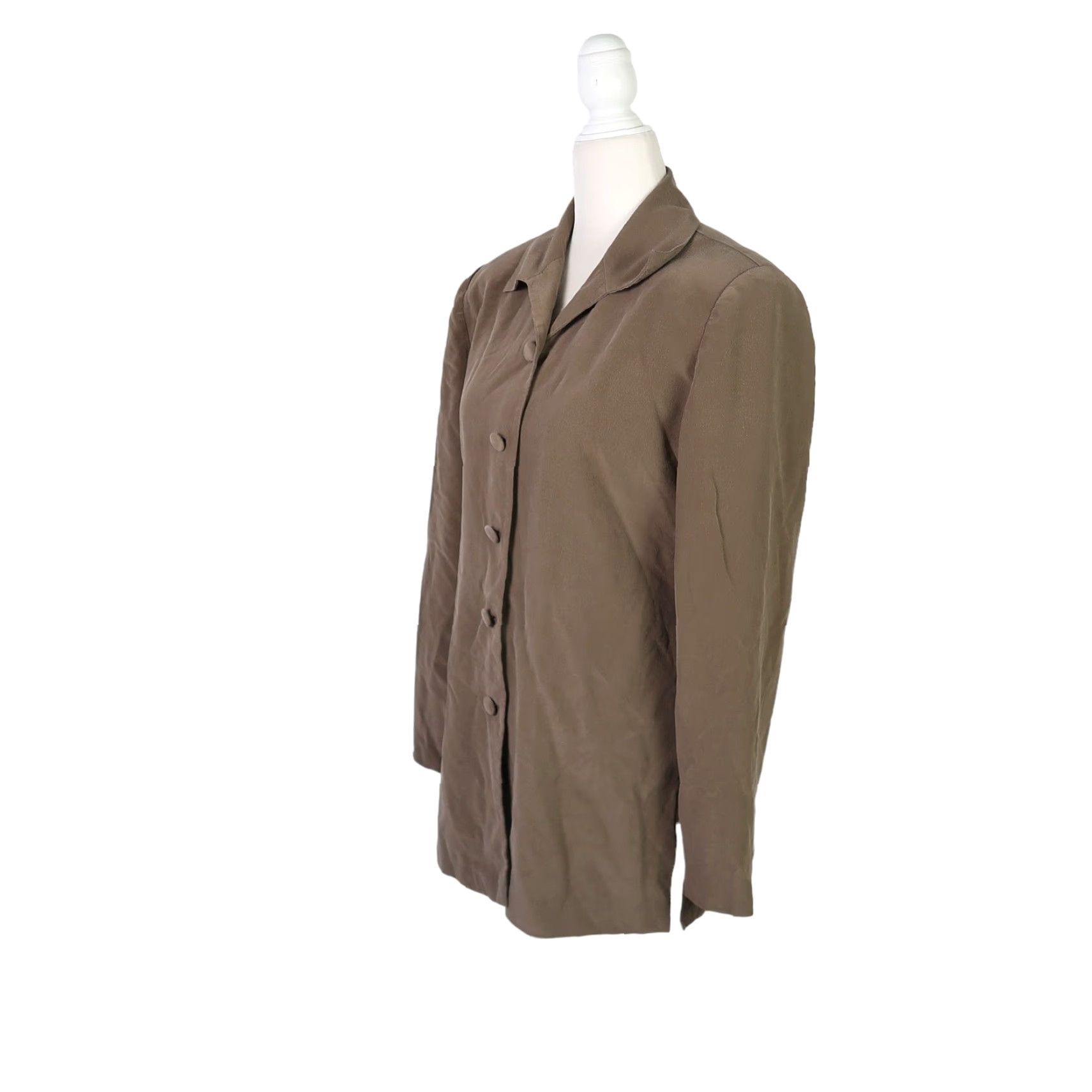 Vintage VINTAGE Patrick Collection Silk Blazer Jacket 90s Women Size 6 Taupe Brown Button Front Slim Fit Casual Workwear Mens? Size M / US 6-8 / IT 42-44 - 3 Thumbnail
