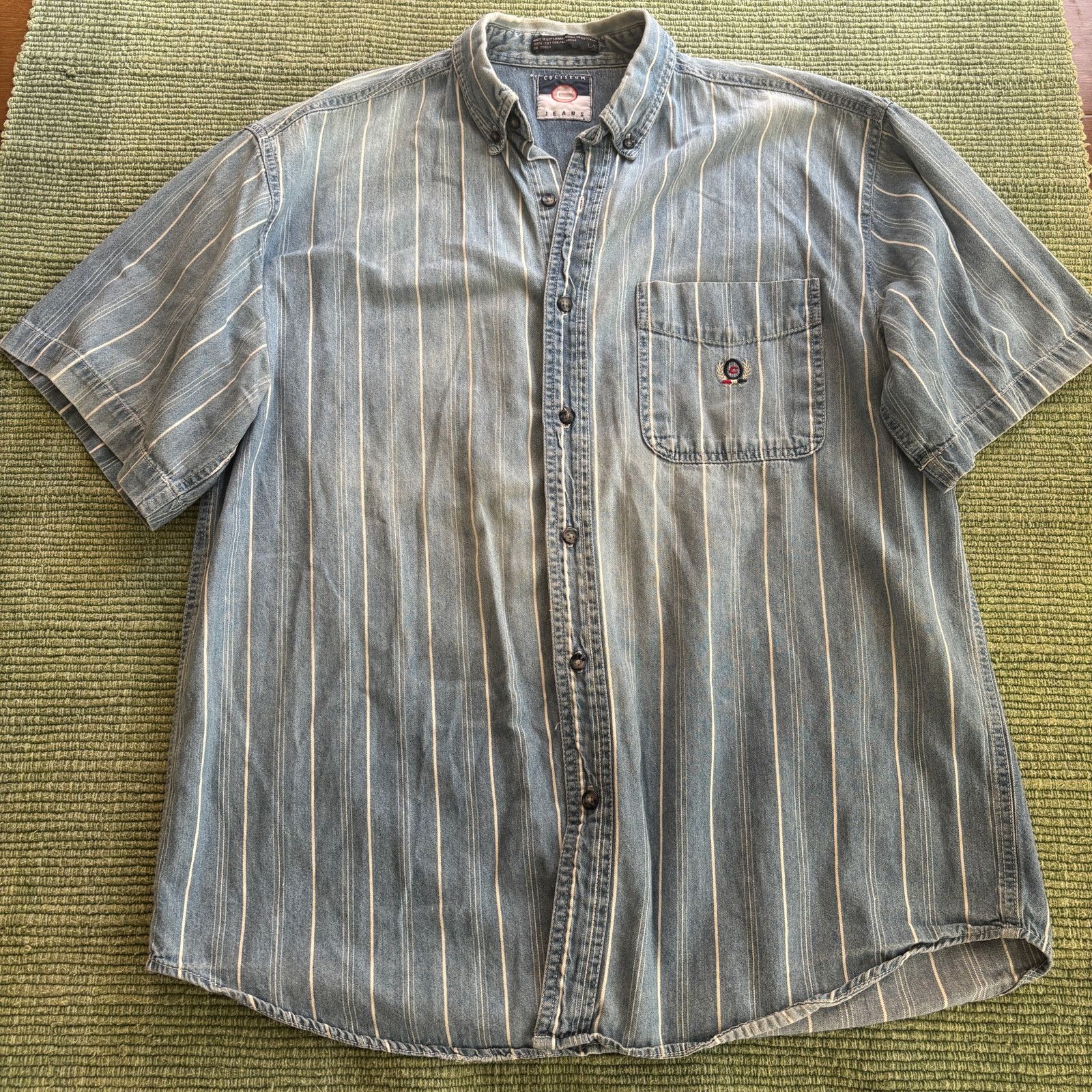Vintage Vintage 1990s Coliseum Jeans Faded Blue Striped Cotton Shirt Size US XL / EU 56 / 4 - 1 Thumbnail