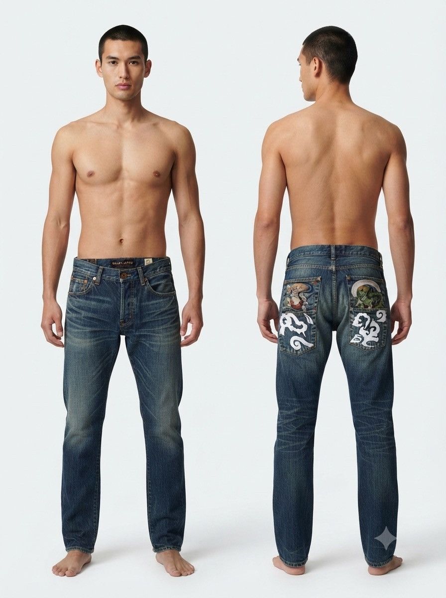 Japanese Brand Japanese Gaijin Embroidery Tatoo Traditional Japan Jeans Size US 31 - 1 Thumbnail
