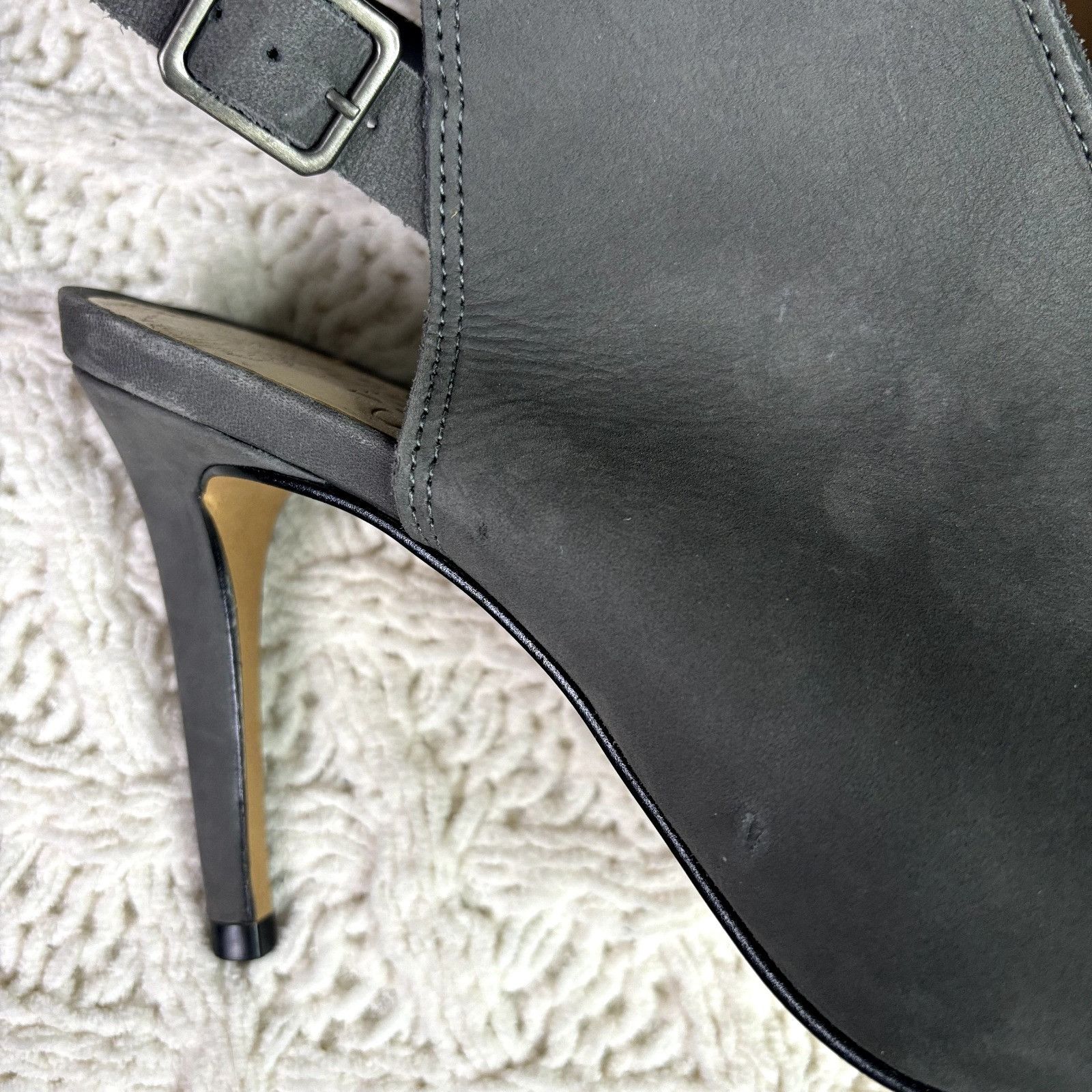 Vince Camuto Vince Camuto Catina Gray Suede Peep Toe Stiletto Heel Slingb Size US 7 / IT 37 - 10 Thumbnail