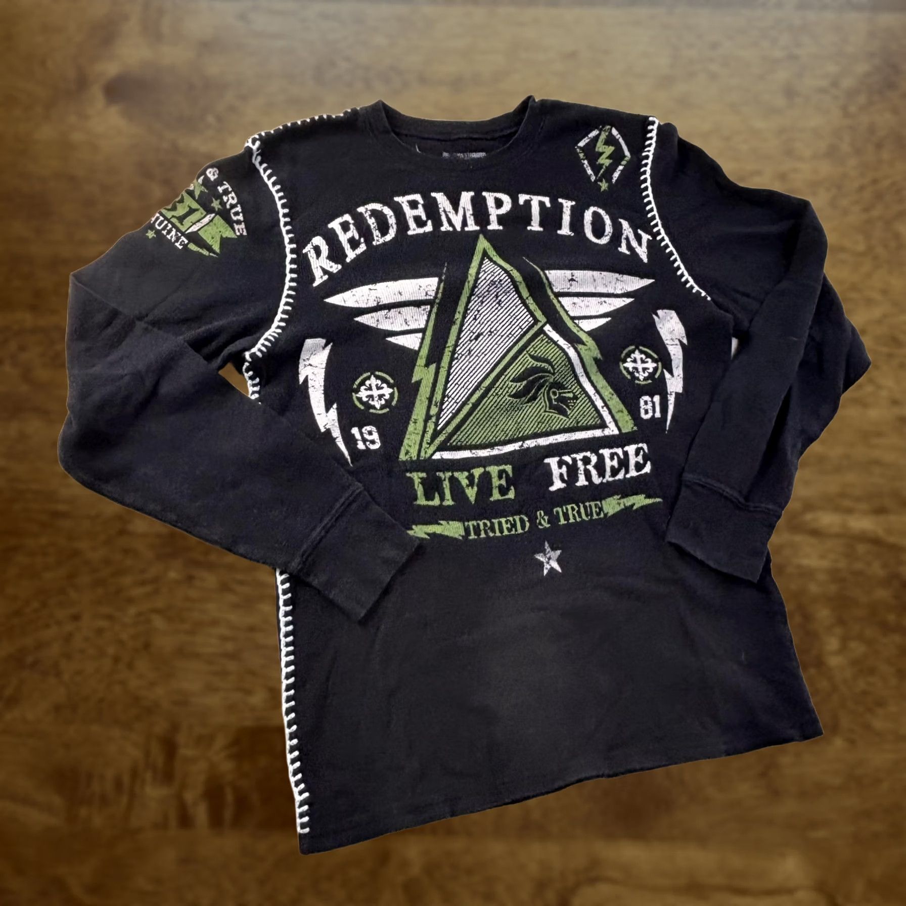Affliction Y2K Affliction Style Shirt Mens Small Black Long Sleeve Thermal Live Free Biker Size US S / EU 44-46 / 1 - 1 Thumbnail