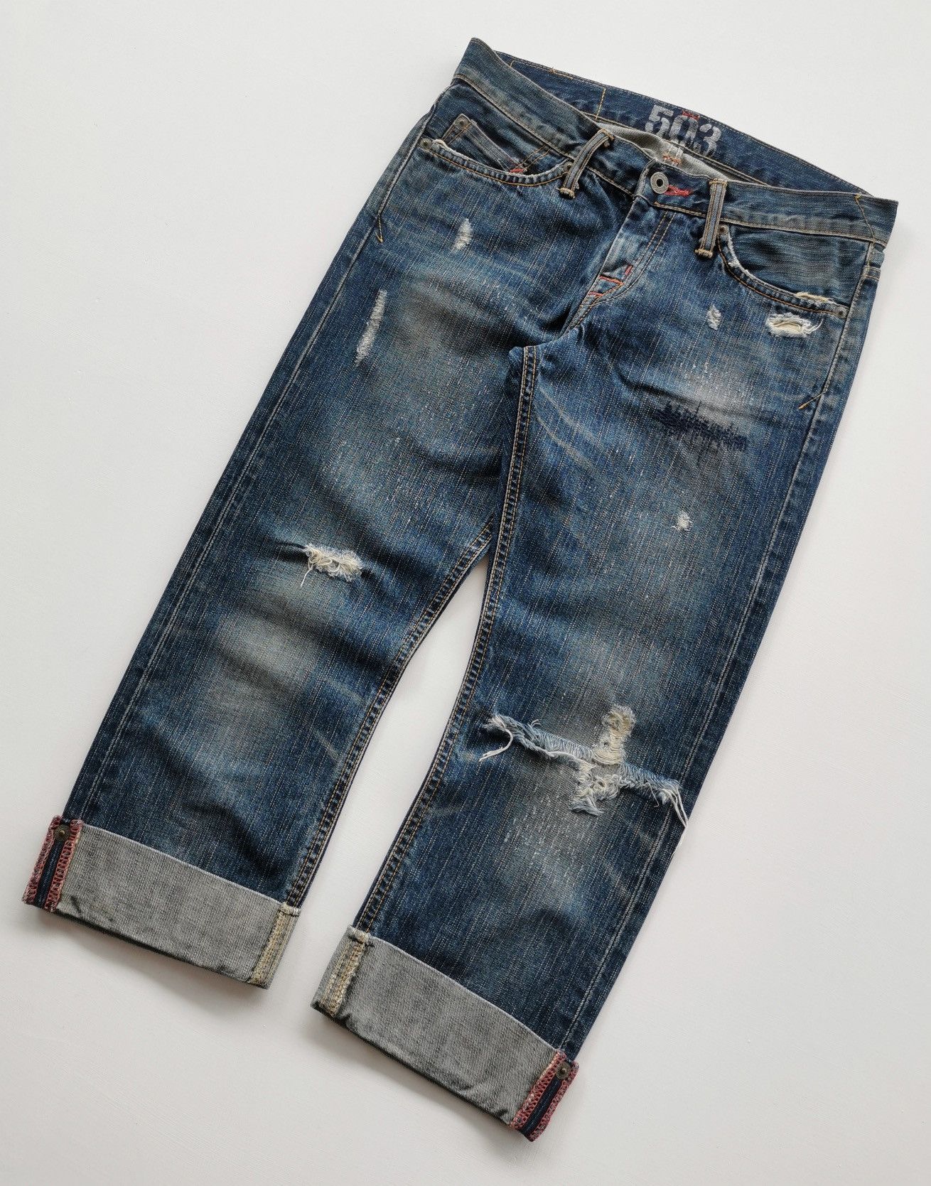 Edwin Rude Miss Edwin Japan 503 Distressed Denim Shorts Size 30" / US 8 / IT 44 - 1 Thumbnail
