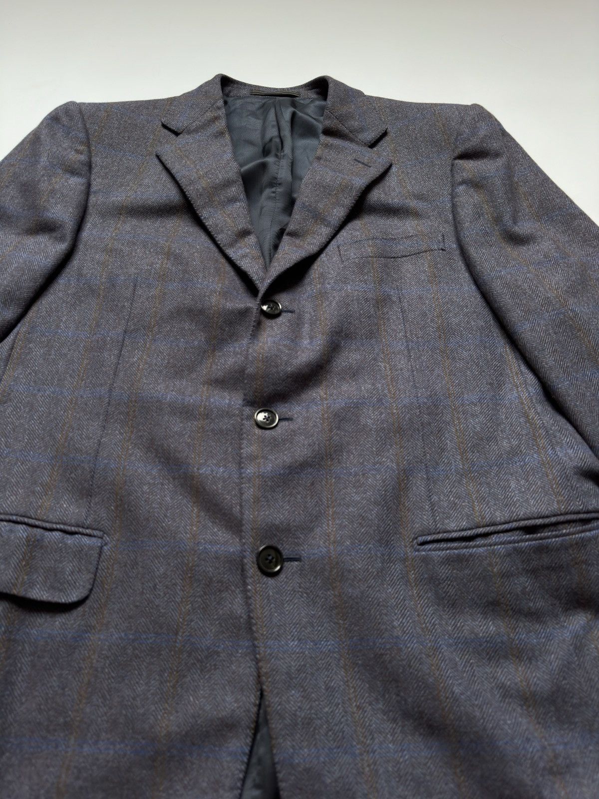 Ermenegildo Zegna Ermenegildo Zegna Mens 52 Blazer Jacket Check Tweed Blue Size 50L - 5 Thumbnail