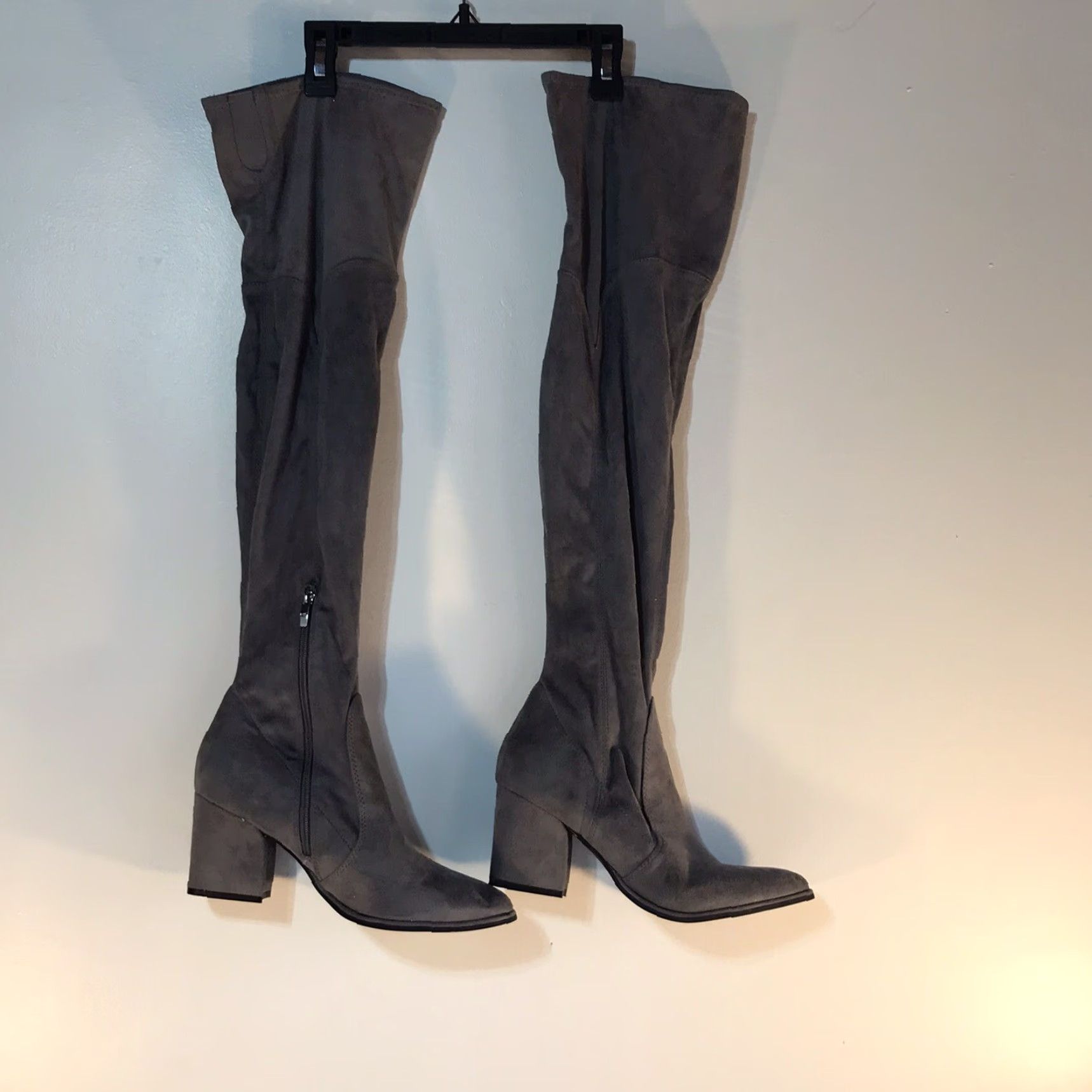 Marc Fisher Marc Fisher Gray Suede Thigh High Block Heel Boots Womens Size 9 3in Party/Cocktail Size US 9 / IT 39 - 2 Thumbnail