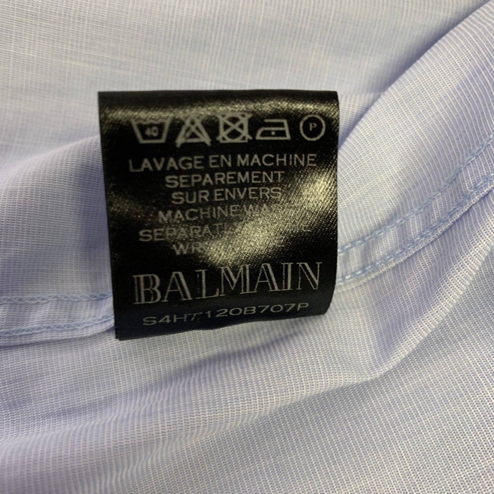 Balmain Size L Blue Light Blue Embroidery Cotton Long Sleeve Shirt Size US L / EU 52-54 / 3 - 7 Thumbnail