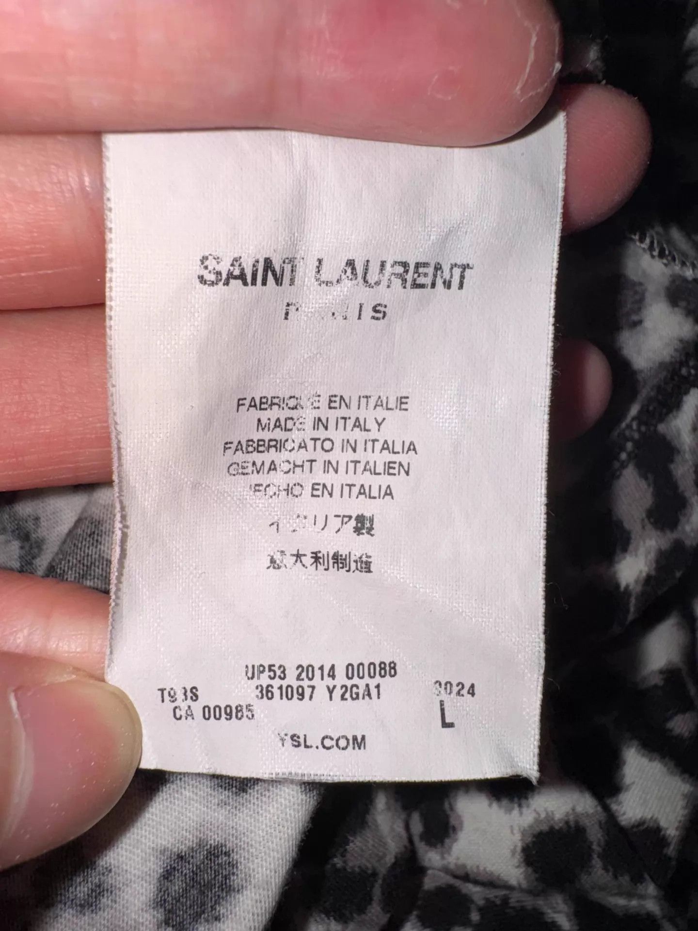 Saint Laurent Paris SLP 14FW Beige Black Gray Leopard Crew Neck Tee L Size US L / EU 52-54 / 3 - 6 Thumbnail