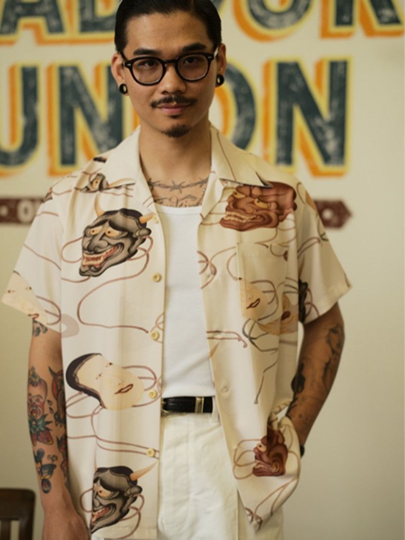 Sun Surf 🔥RARE🔥Sun Surf Noh Mask Hawaiian Aloha Shirt Size US L / EU 52-54 / 3 - 8 Thumbnail