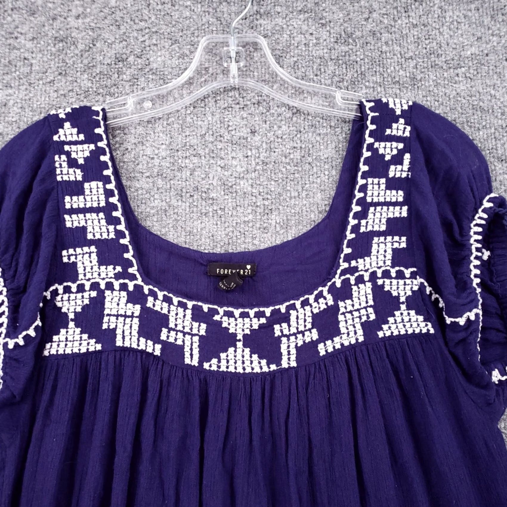 Forever 21 FOREVER 21 Dress Women S Blue Mini Sundress Embroidered Square Neck Summer Size S / US 4 / IT 40 - 5 Thumbnail