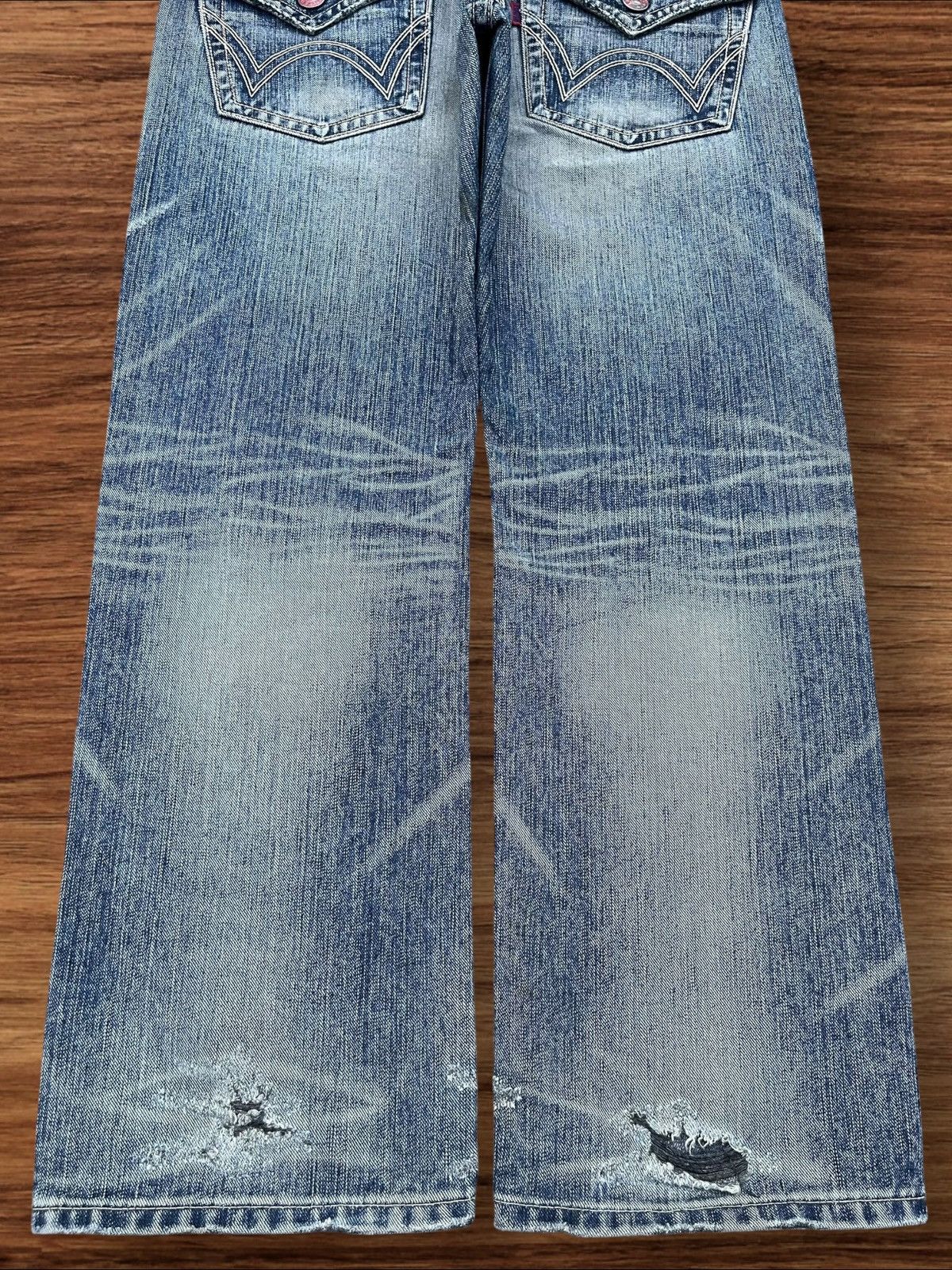 Edwin Vintage Japanese Brand Blue Way Distressed Wide Leg Jeans Size US 34 / EU 50 - 6 Thumbnail