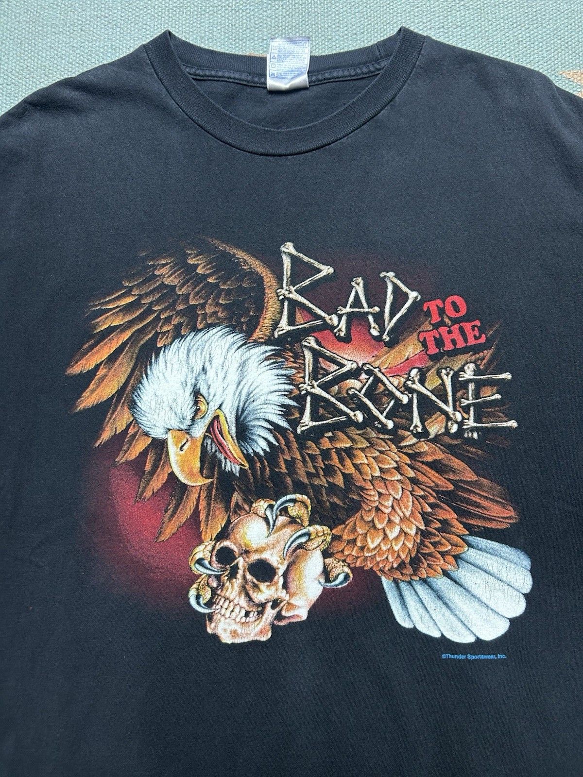Vintage Vtg t shirt bad to the bone Eagle skull Thunder sports large Size US L / EU 52-54 / 3 - 2 Thumbnail