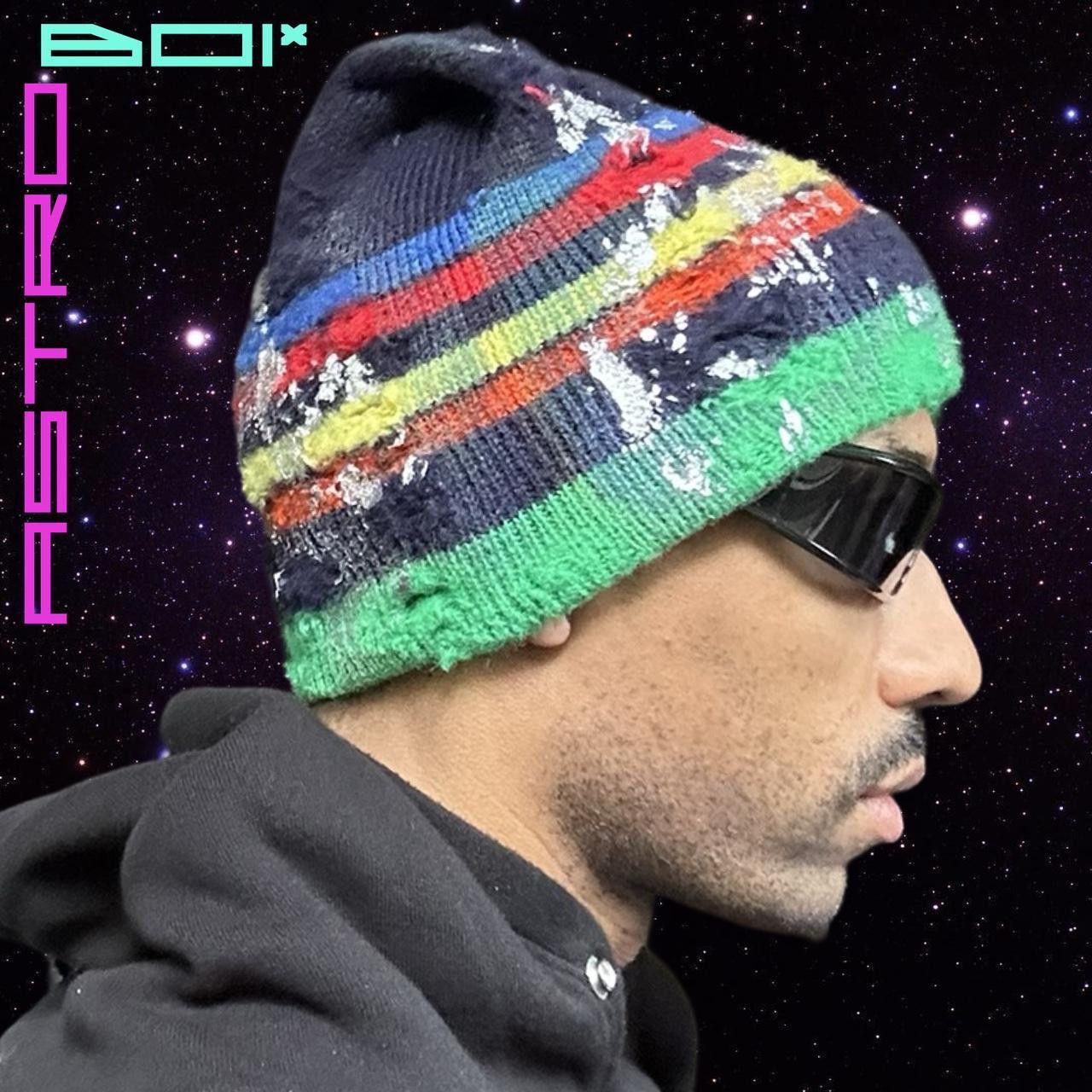 Other ASTROBOI* PRIMARY STRIPES BLUE METALLIC WOOL GRUNGE BEANIE Size ONE SIZE - 4 Thumbnail