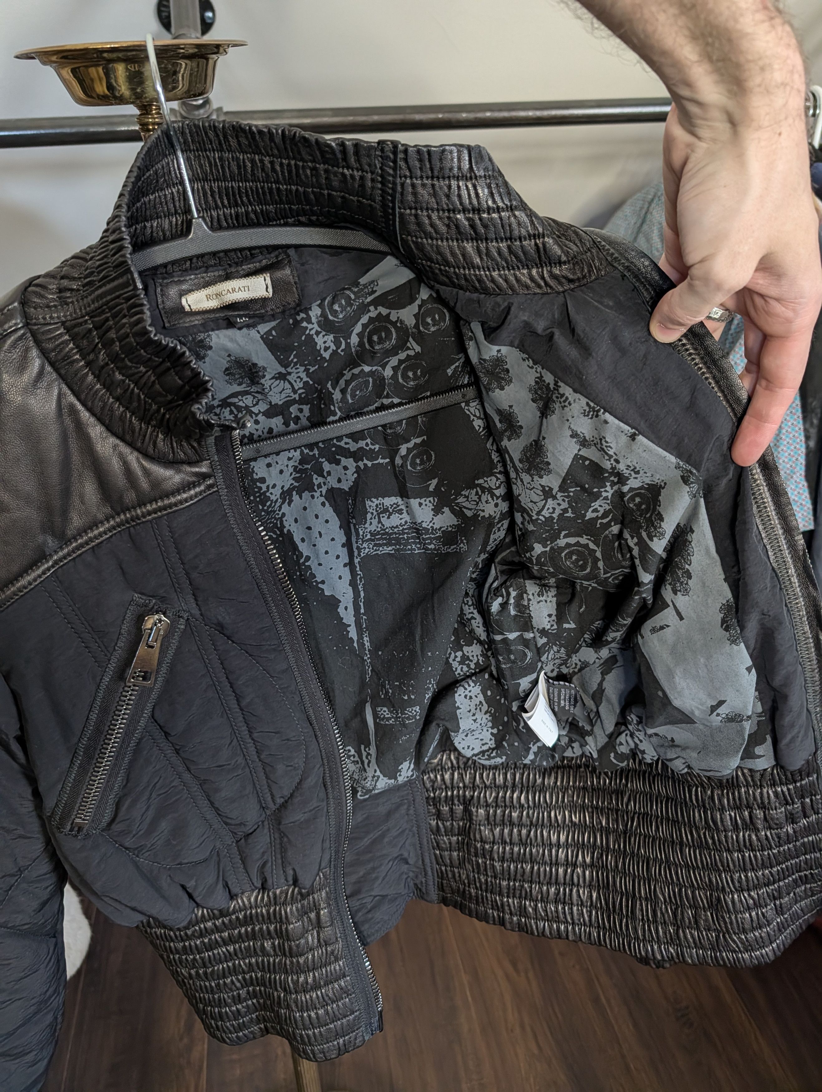 Italia Independent RONCARATI Lamb Leather Quilted Nylon Cropped Bomber Size M / US 6-8 / IT 42-44 - 13 Thumbnail