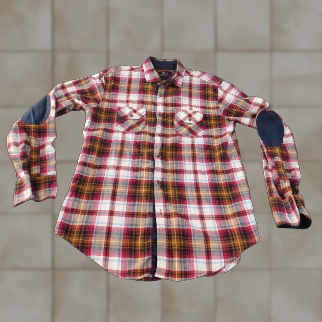 Zara Zara Mens Shirt L Red Plaid Button-Up Retro Casual Knit Cotton Long Sleeve with Pockets Size US L / EU 52-54 / 3 - 1 Thumbnail