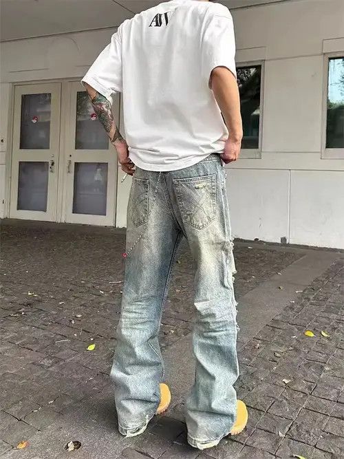Japanese Brand VIBE Washed vintage irregular ripped Y2K baggy jeans Size US 31 - 5 Thumbnail
