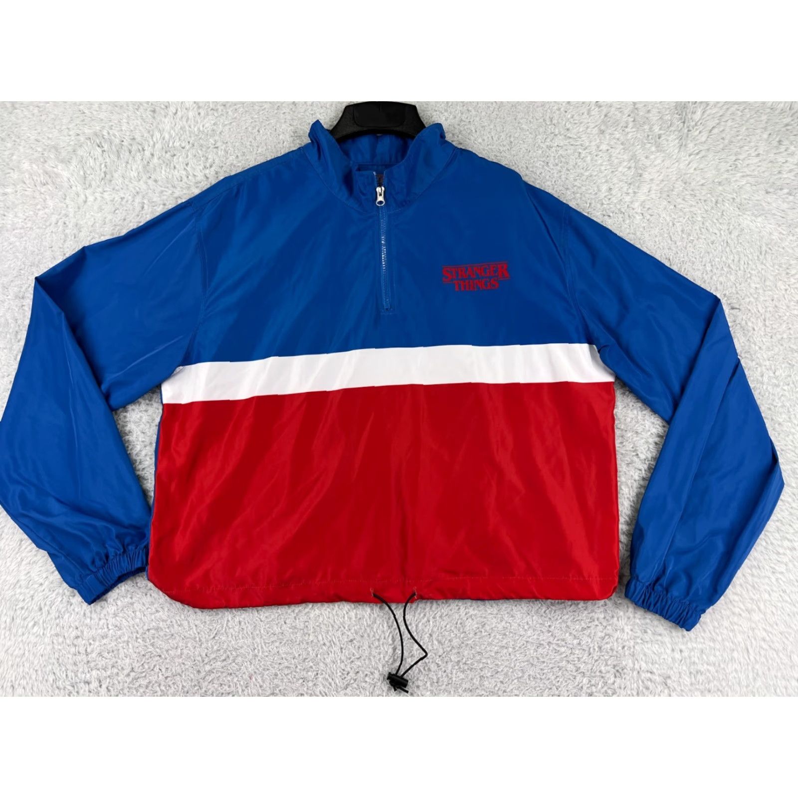 Vintage Stranger Things Jacket Teens 2XL Blue Red Striped Windbreaker Full Zip Pockets Logo 2XL Womens? Size XXL / US 16-18 / IT 52-54 - 2 Thumbnail