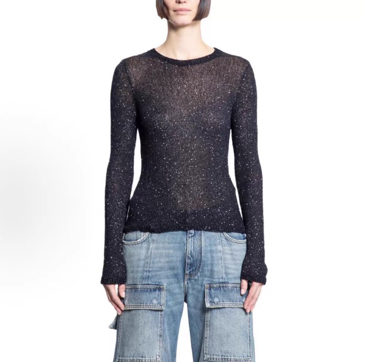 Balenciaga Balenciaga sequin star logo knit top women's black S Size S / US 4 / IT 40 - 2 Thumbnail