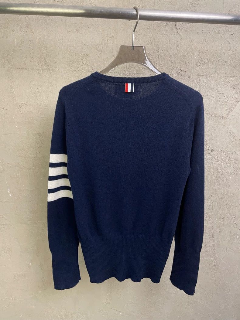Thom browne Dark blue four-striped cashmere round-neck swea