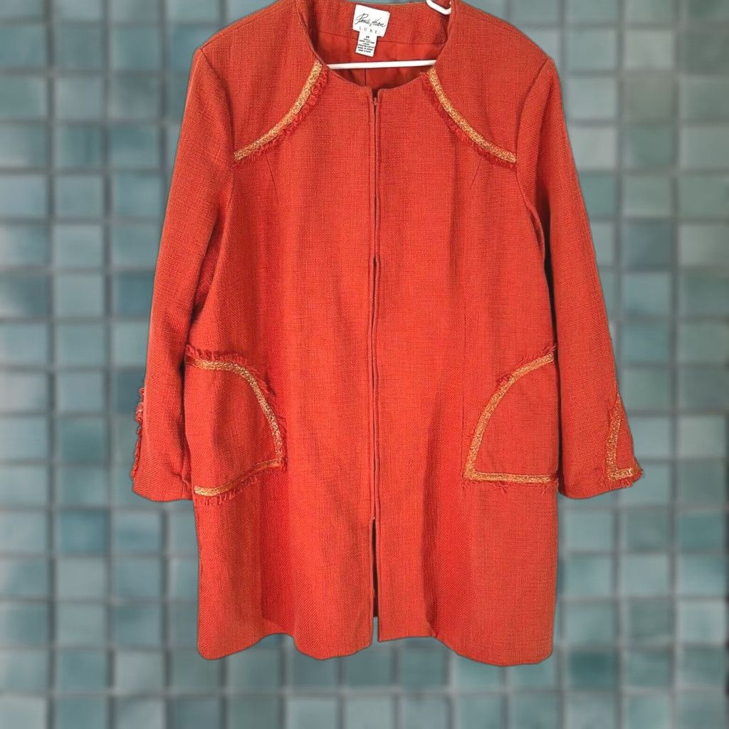 Vintage VINTAGE Paula Hian Jacket Women Orange 2X Plus Embroidered Tweed Embroidered Jacket Casual 90s? Size XXL / US 16-18 / IT 52-54 - 1 Thumbnail