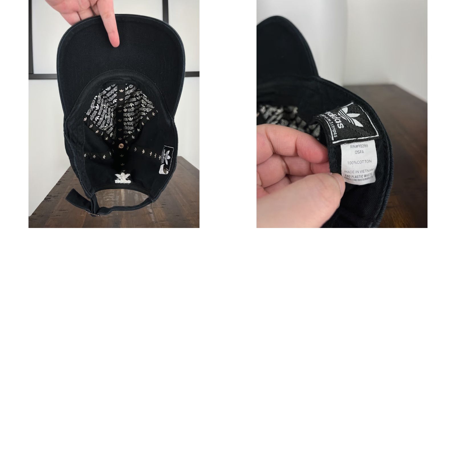 Adidas Adidas Hat Cap Strap Back Adult One Size Black Cotton Embroidered 3 Stripe Twill Size ONE SIZE - 9 Thumbnail