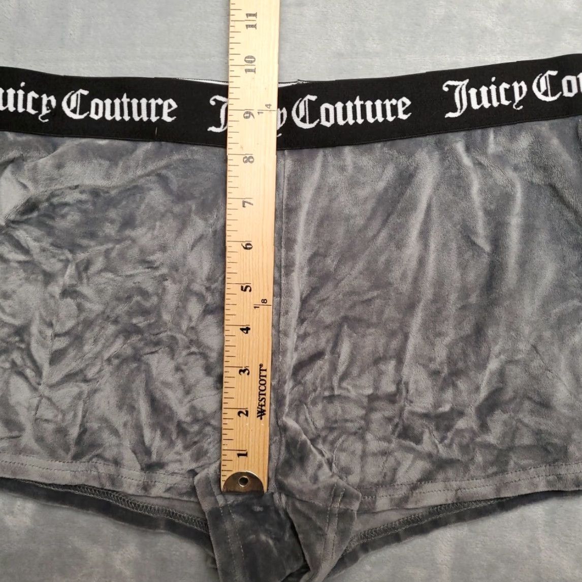 Juicy Couture VINTAGE Juicy Couture Shorts Womens M Gray Velour Rhinestone Logo Lounge Y2K 90s Retro Size 32" / US 10 / IT 46 - 7 Thumbnail