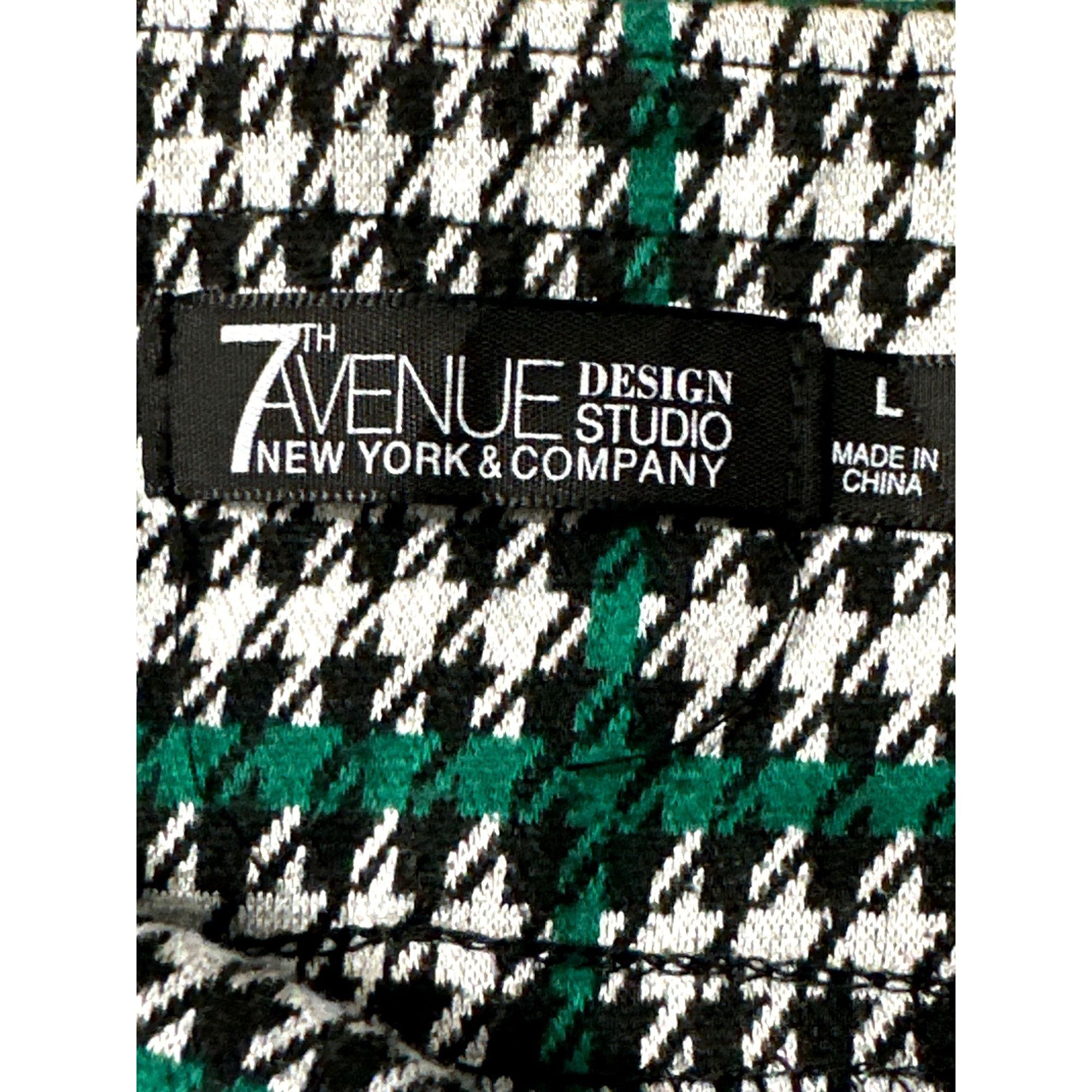 Other 7th Avenue Large Houndstooth Plaid Pants Green Black Stretch Size 35" - 4 Thumbnail