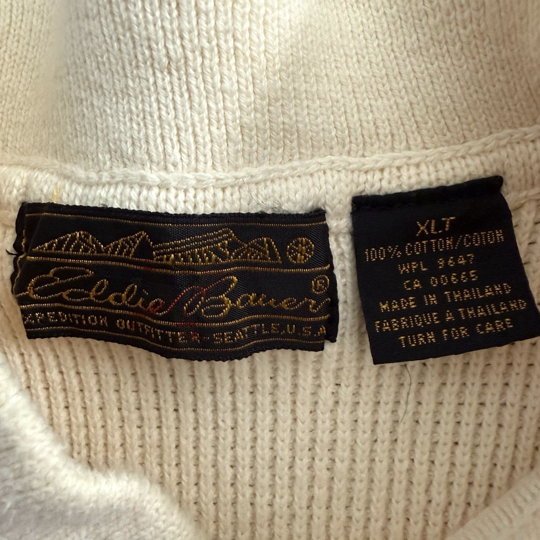 Eddie Bauer VINTAGE Eddie Bauer Sweater Mens XLT Tall Beige Henley Fisherman 100% Cotton Knit Button Ribbed Knit Not Frayed? Size US XL / EU 56 / 4 - 2 Thumbnail
