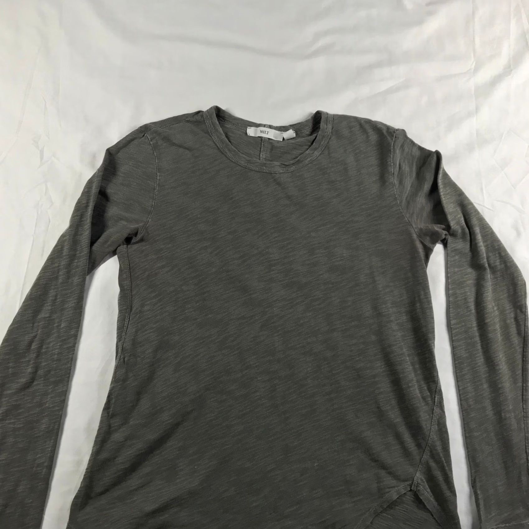 Vintage Wilt Womens XS Gray Long Sleeve Top USA Asymmetrical Crossover Hem Slub Knit Size XS / US 0-2 / IT 36-38 - 6 Thumbnail
