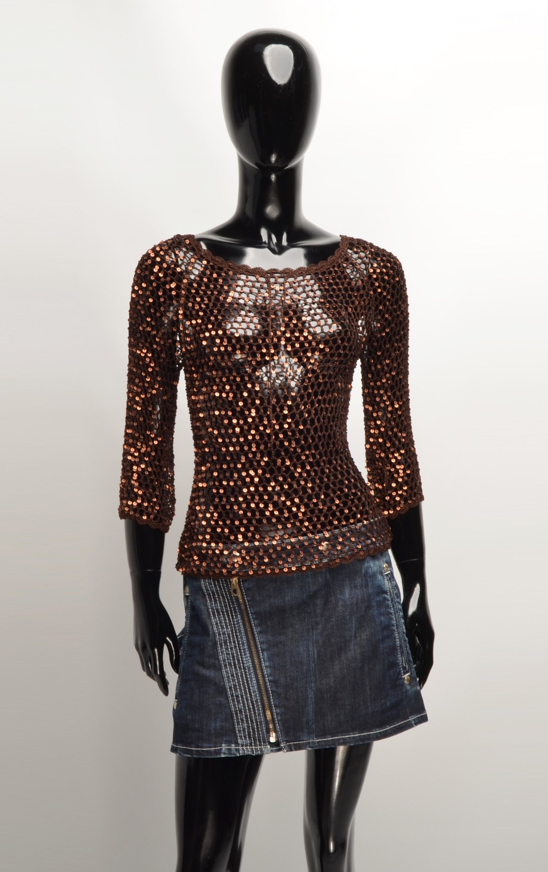 Vintage Vintage Y2K Cute Crochet Net Knit Sparkle Top Blouse Size S / US 4 / IT 40 - 1 Thumbnail