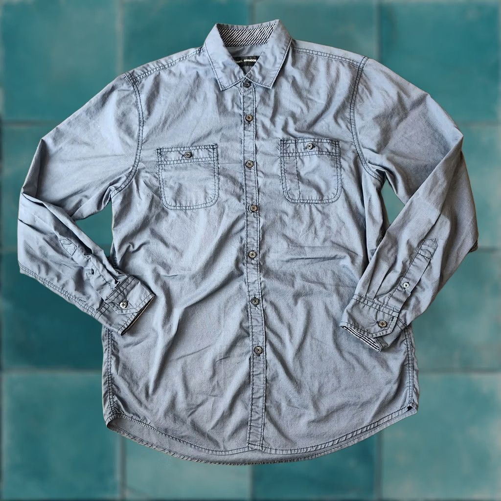 Vintage Michael Brandon Shirt Mens Medium Blue Button-Up Long Sleeve Size US M / EU 48-50 / 2 - 1 Thumbnail