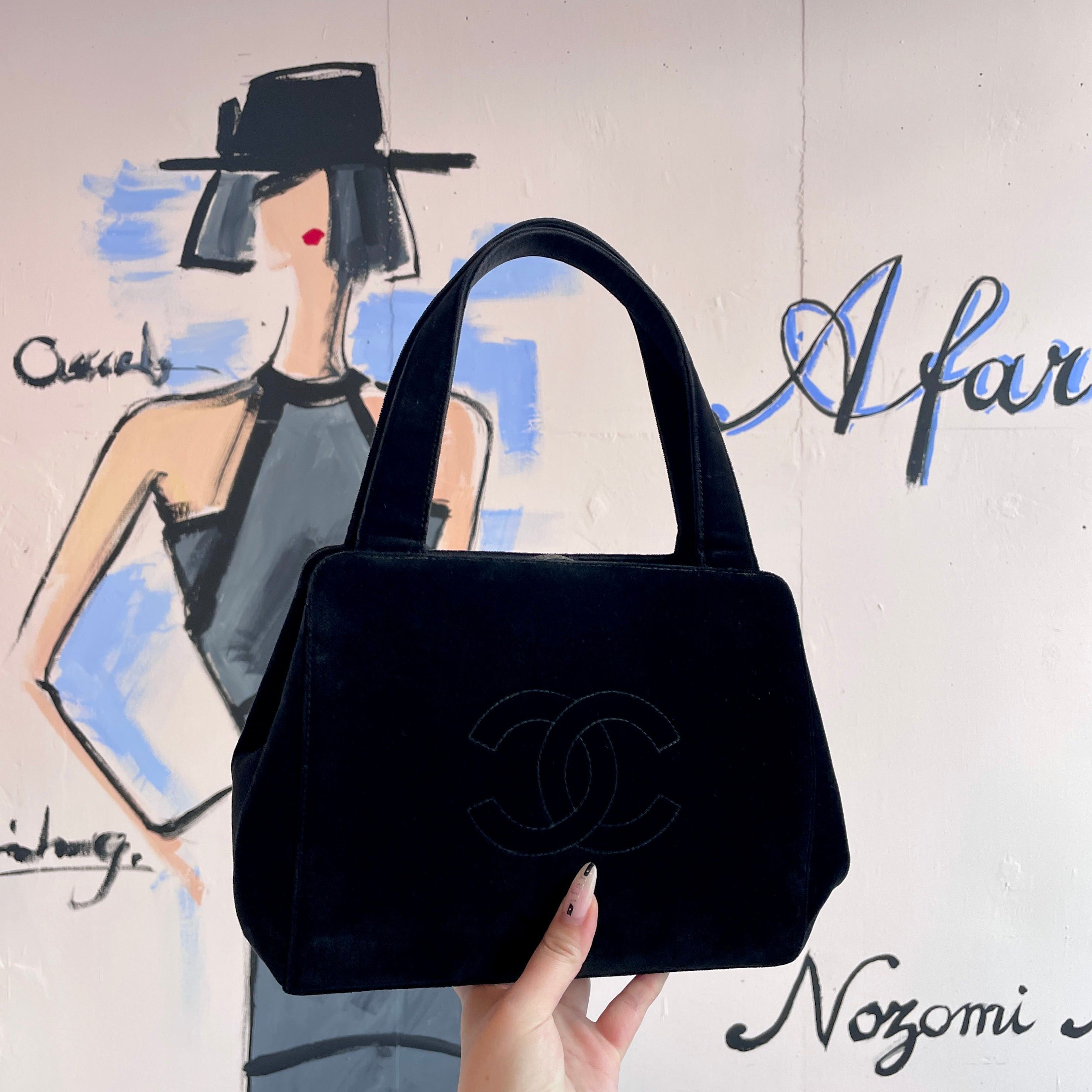 Chanel Velvet Jumbo Coco Mark Handbag Black