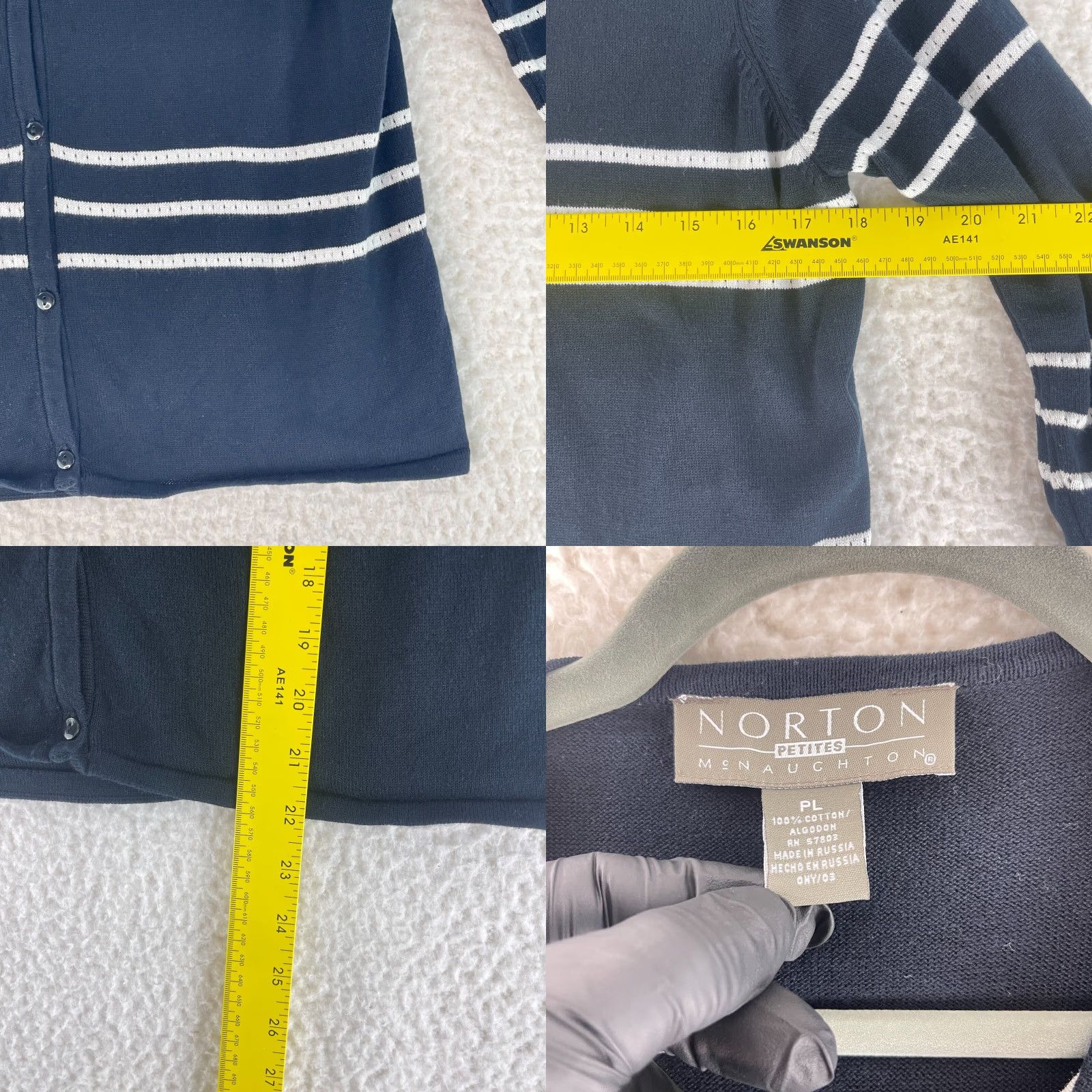 Vintage Norton McNaughton Petites Black Striped Sweater Womens 3/4 Sleeve Size PL Pullover Knit Cardigan? Size L / US 10 / IT 46 - 8 Thumbnail
