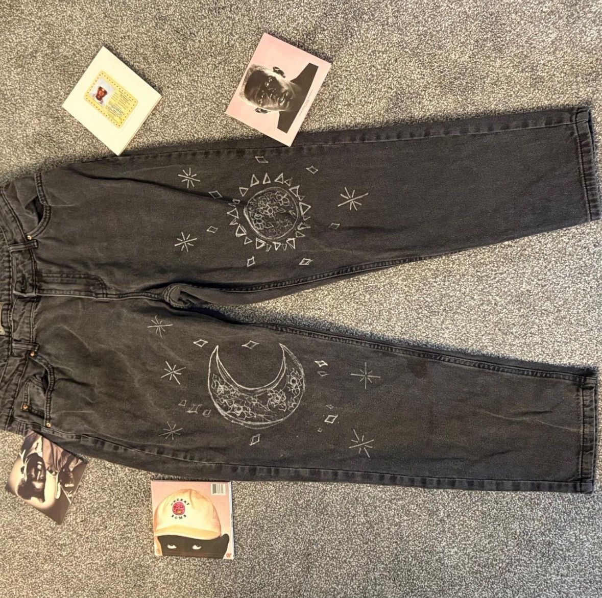 Other Black DIY Sun and Moon Baggy Jeans Size 34" / US 12 / IT 48 - 1 Thumbnail
