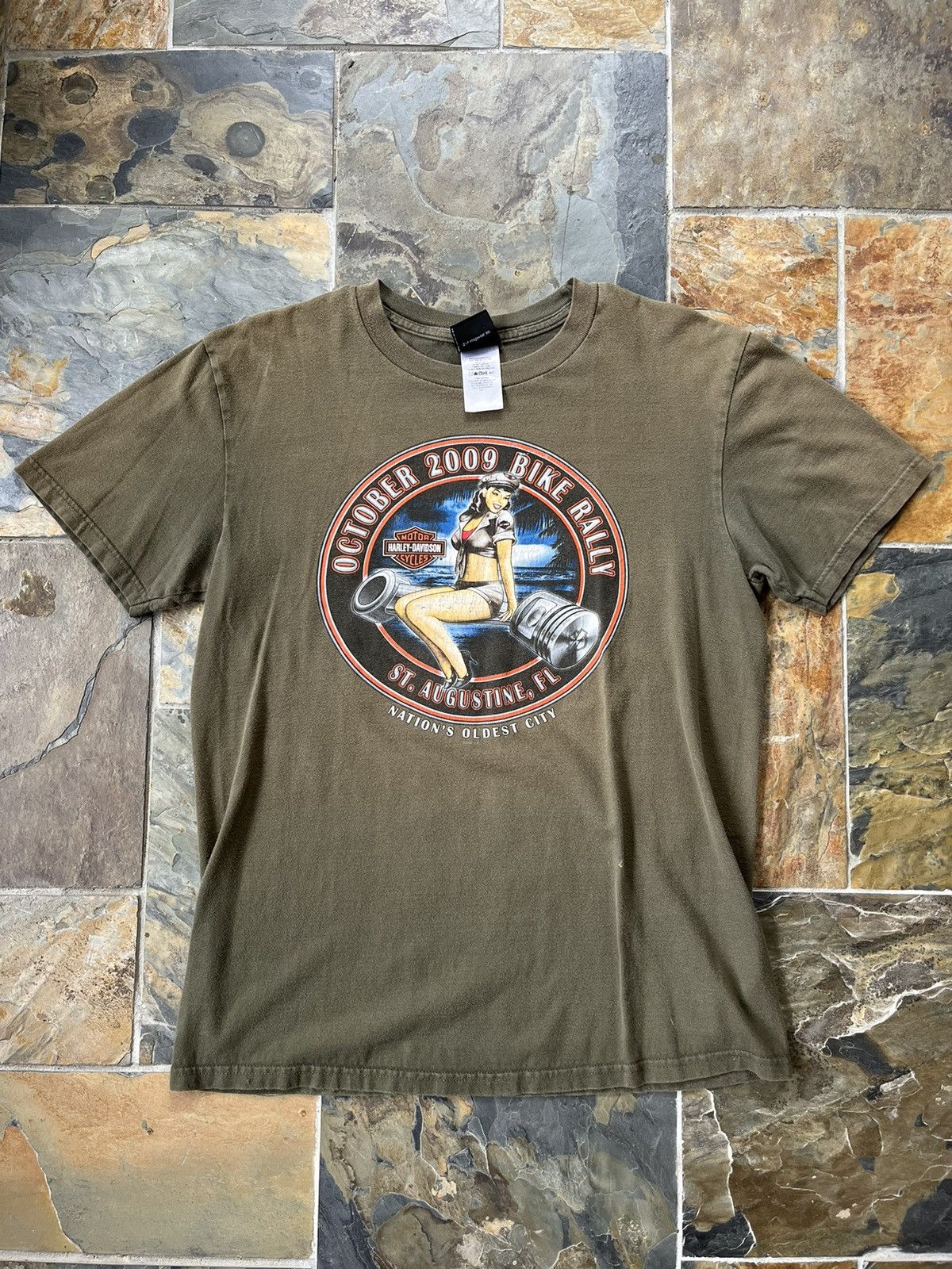 Harley-Davidson Pin-up Girl Motorcycle Bike T-shirt, Men's XL cotton brown type Vintage Second Hand