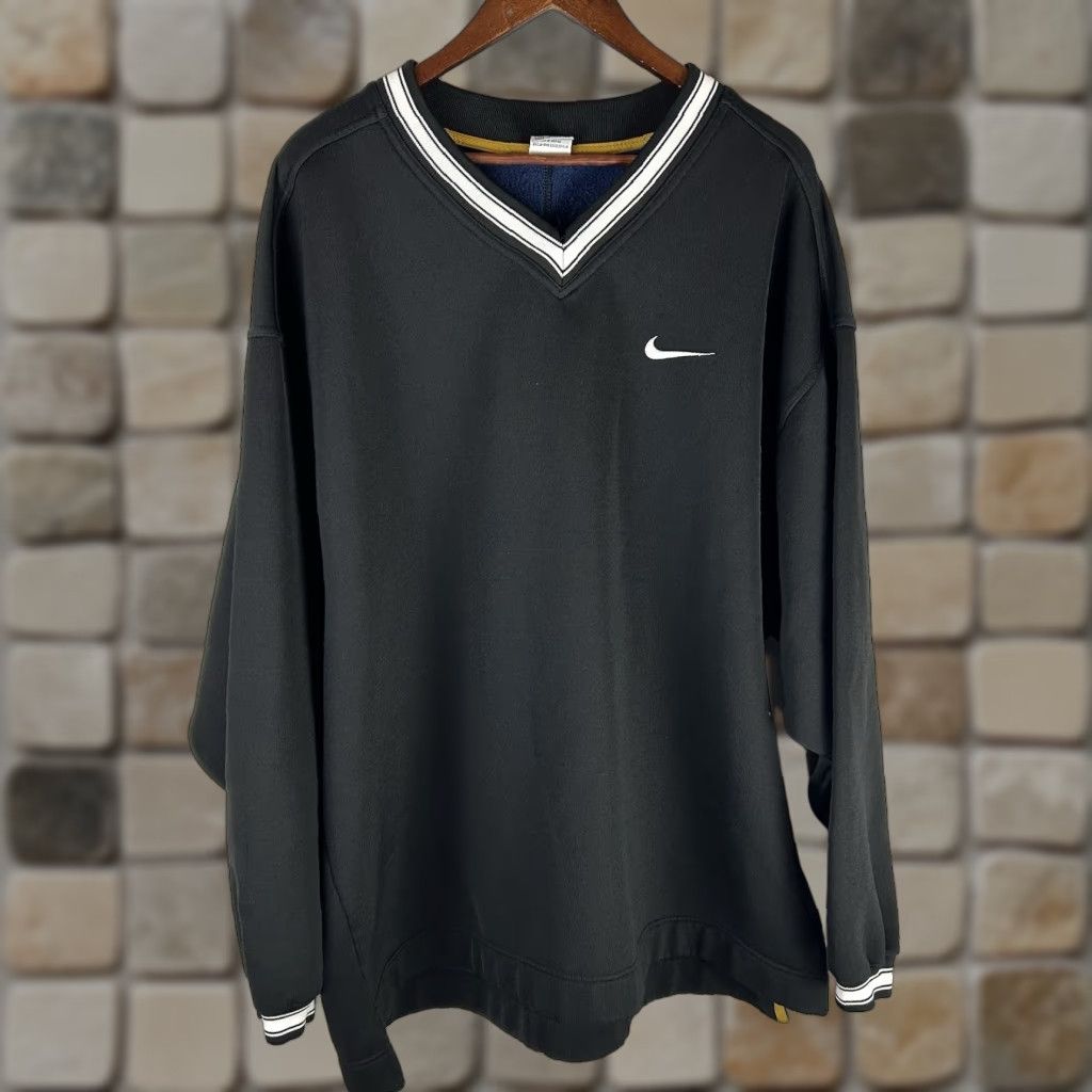 Nike VTG Nike Sweatshirt V-Neck Black Mens XXL Pull Over Swoosh Logo 90s Sherpa Lined Size US XXL / EU 58 / 5 - 1 Thumbnail