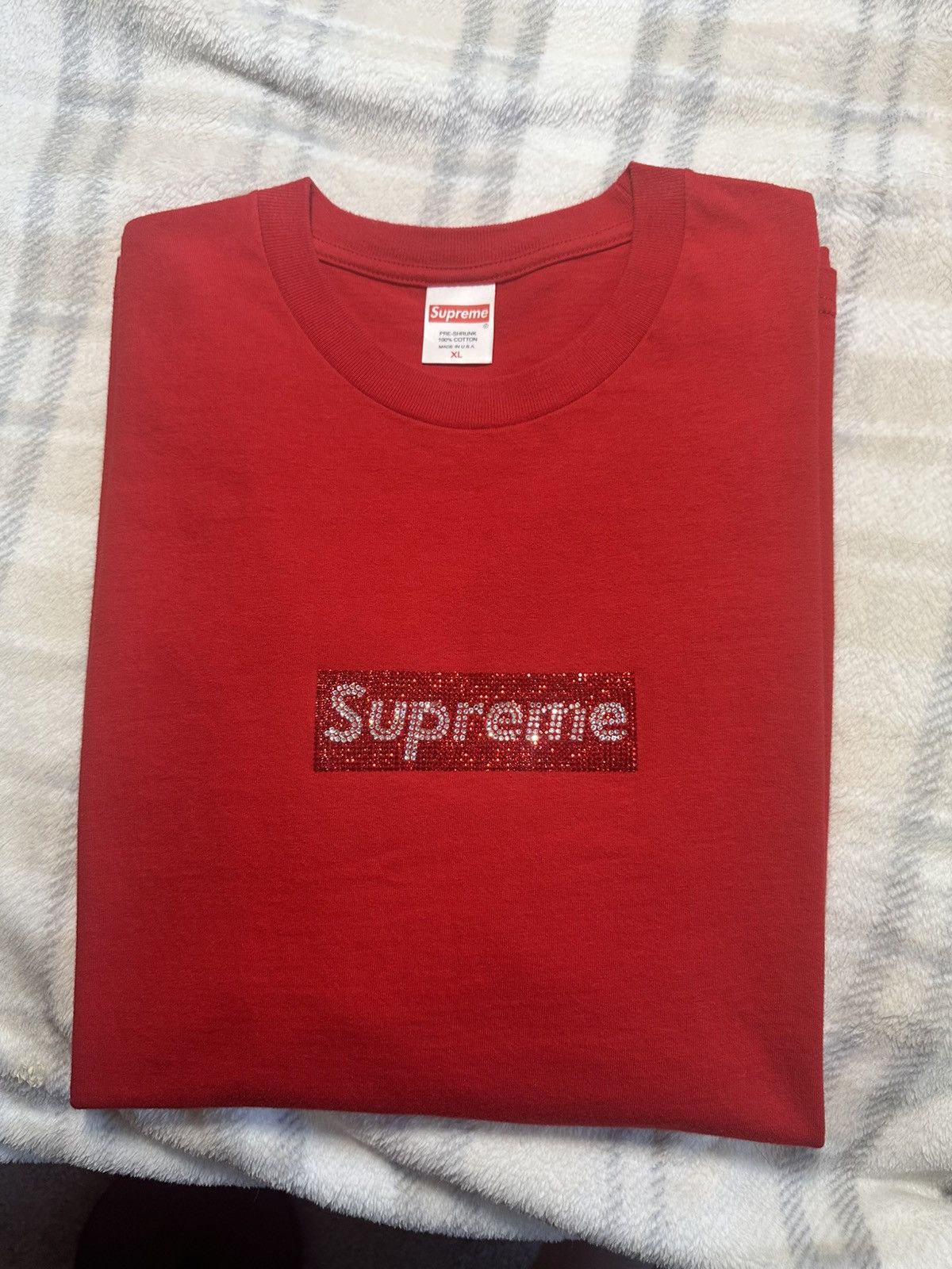 Supreme Supreme Swarovski Box Logo Tee XL Red Size US XL / EU 56 / 4 - 6 Thumbnail