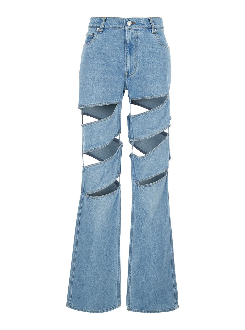 Coperni Spiral Cut-Out Design Jeans with Logo Patch on the Back in Light Blue Denim for Women Size 30" / US 8 / IT 44 - 1 Thumbnail