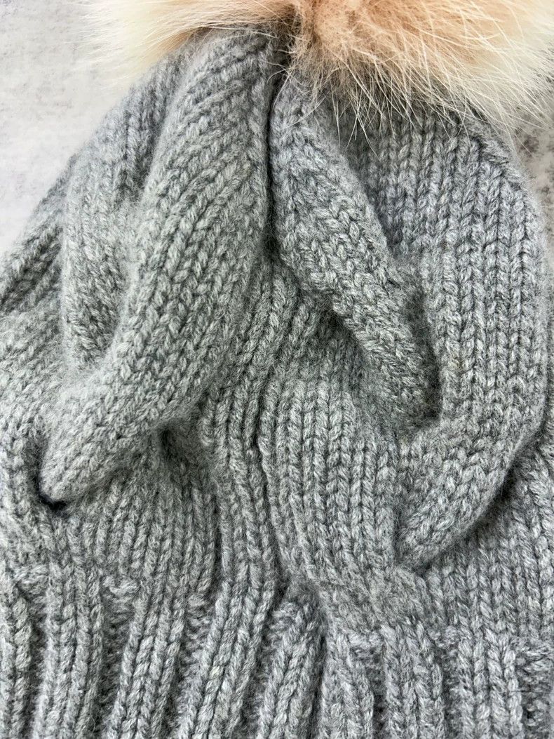 Loro Piana LORO PIANA Gray knitted hat with real fox pom-poms Size ONE SIZE - 5 Thumbnail