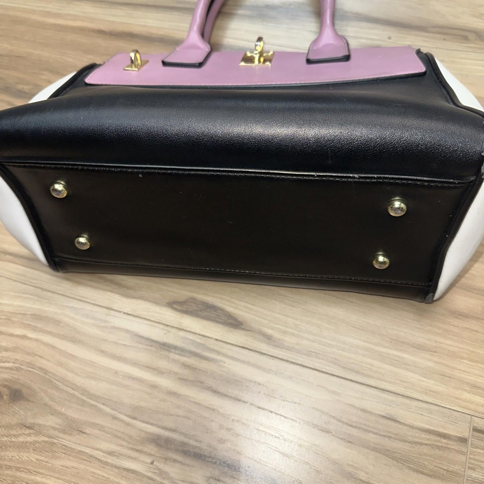 The Unbranded Brand Colorblock White Pink Black Faux Leather Shoulder Bag Handba Size ONE SIZE - 3 Thumbnail