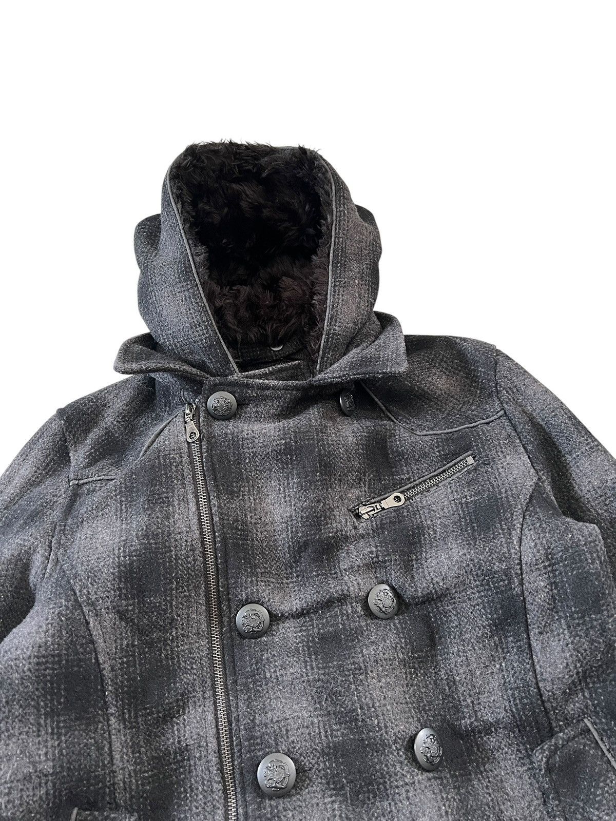 In The Attic 2000s In The Attic Tartan Double Collar Fur Jacket Size US M / EU 48-50 / 2 - 5 Thumbnail