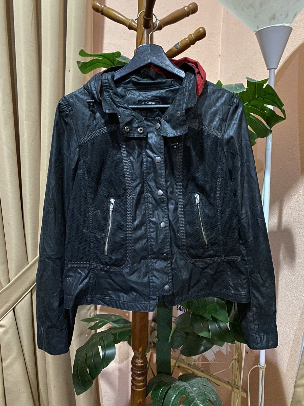 Japanese Brand Vintage INTELLECTION Black Hooded Moto Jacket | Red Lined Size M / US 6-8 / IT 42-44 - 7 Thumbnail