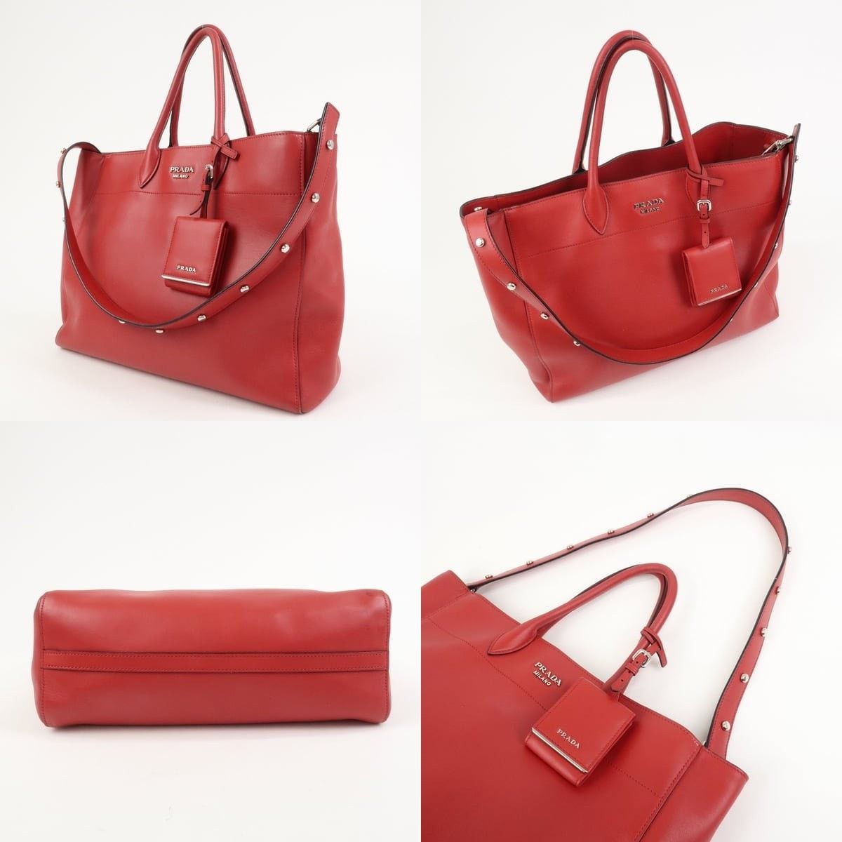 Prada Prada Logo Calfskin Tote Red Size ONE SIZE - 3 Thumbnail